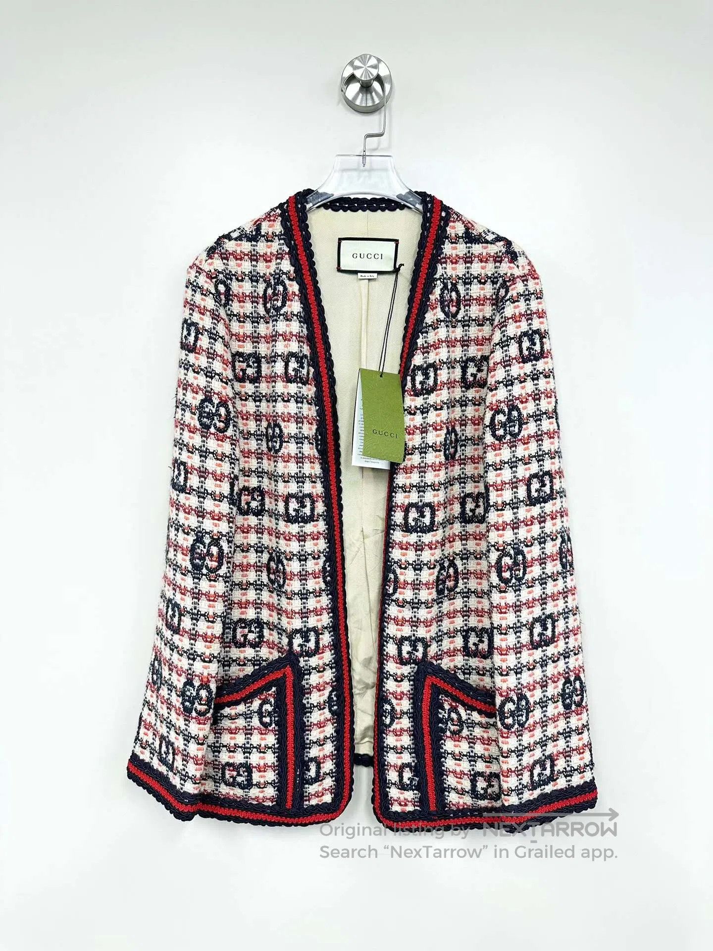 Gucci Guicci Tweed GG old logo small Chanel-style openwork cardi Size S / US 4 / IT 40 - 1 Thumbnail