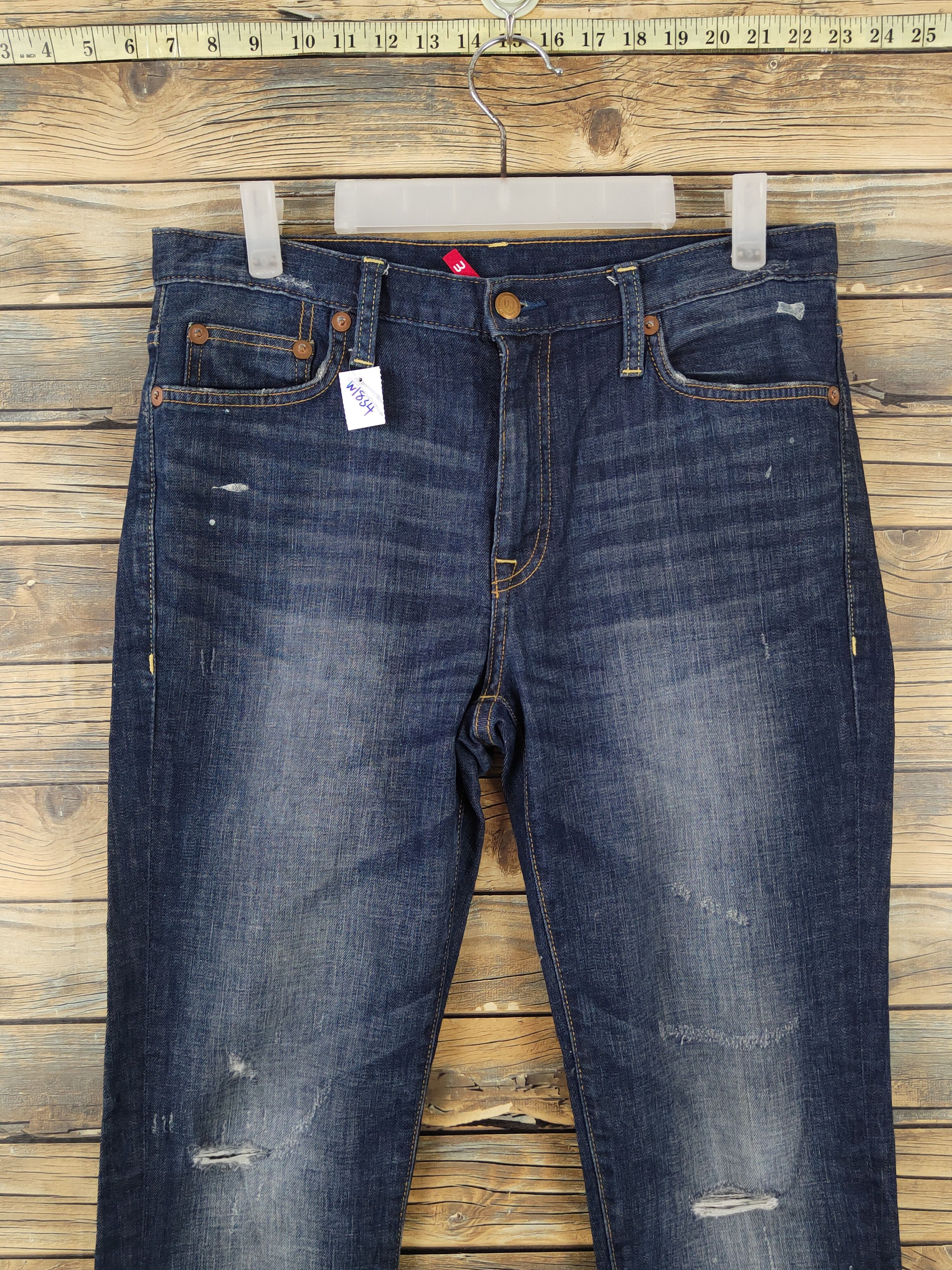 Japanese Brand Uniqlo Dark Blue Distressed Ripped denim Jeans #W1834 Size US 30 / EU 46 - 2 Thumbnail