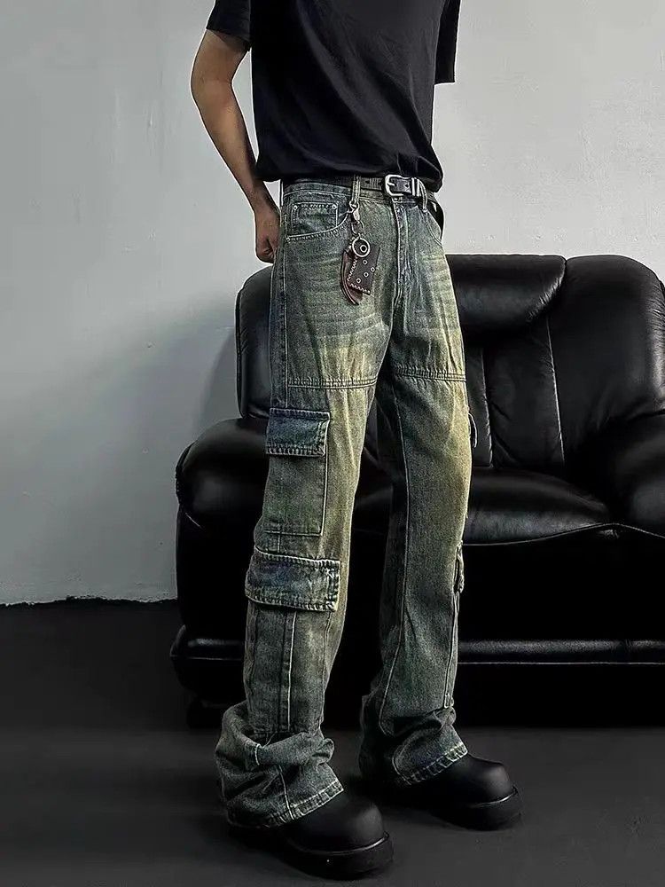 Designer × Japanese Brand Aged washed straight-leg wide-leg jeans Size US 32 / EU 48 - 1 Thumbnail