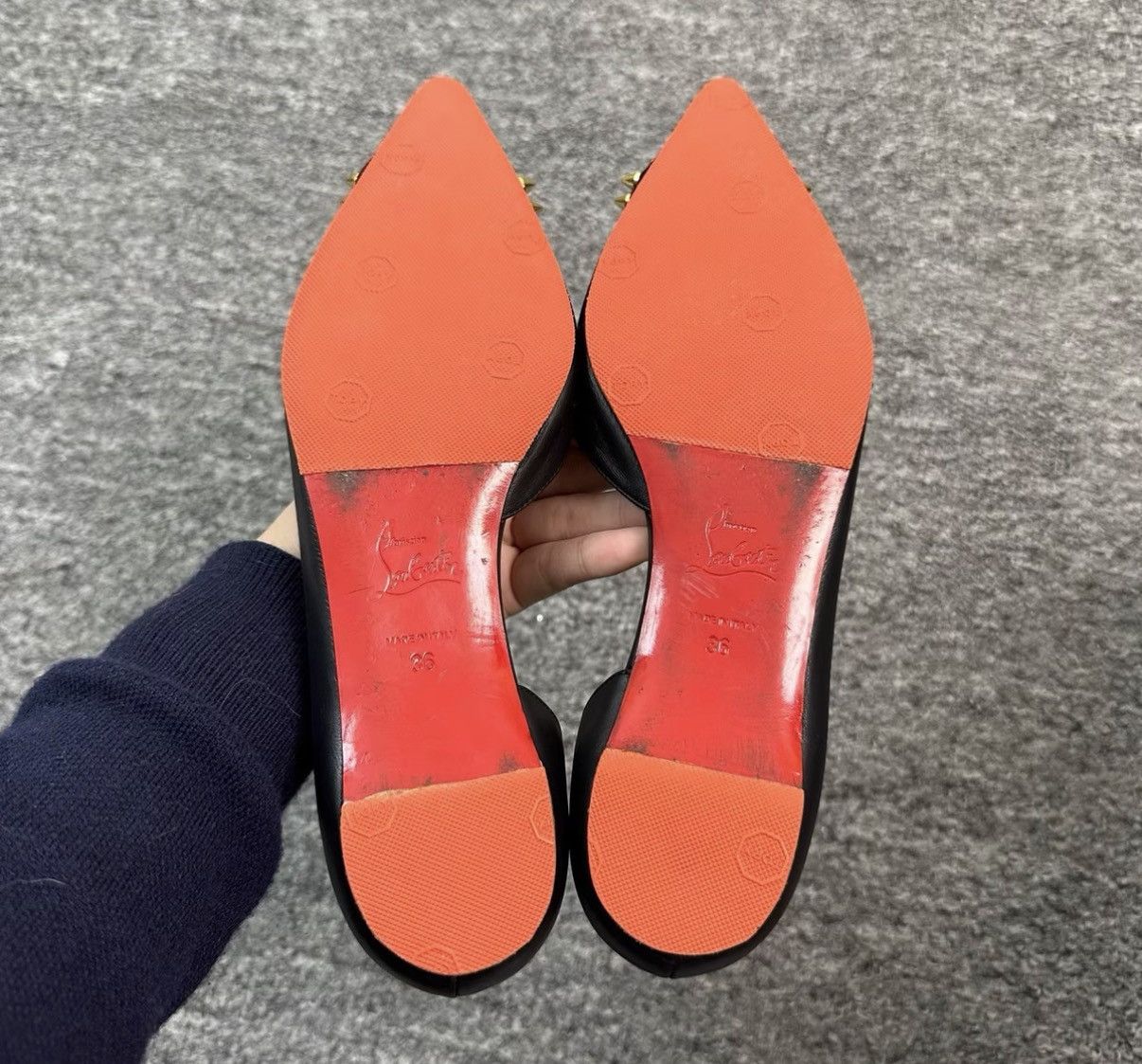 Christian Louboutin Christian Louboutin / Black Studded Pointed Toe Flats K12 Size US 6 / IT 36 - 4 Thumbnail