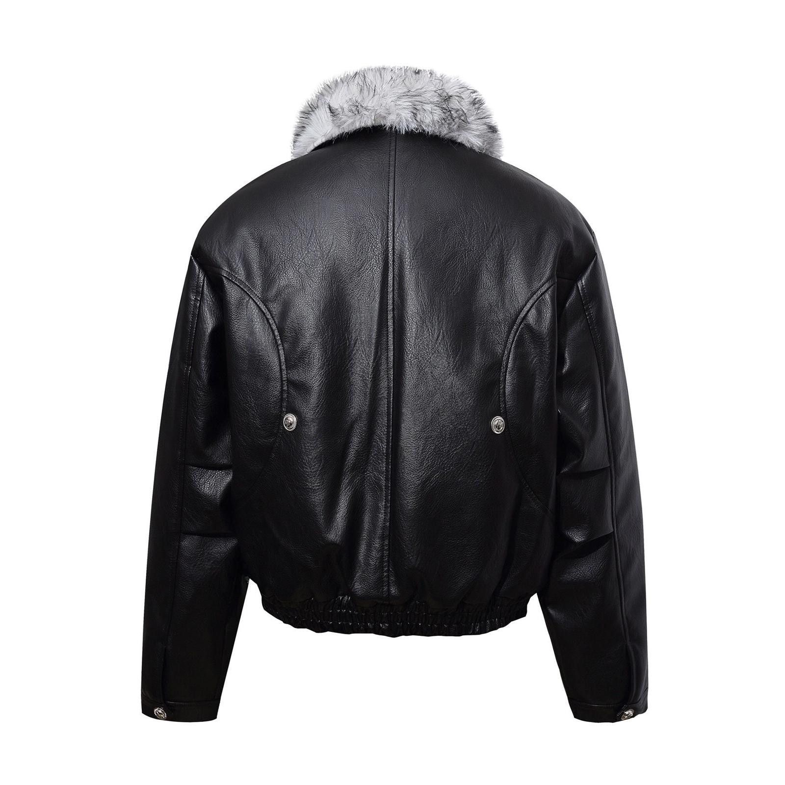Leather Black Faux Leather Bomber Jacket with Fur Collar Size US M / EU 48-50 / 2 - 3 Thumbnail