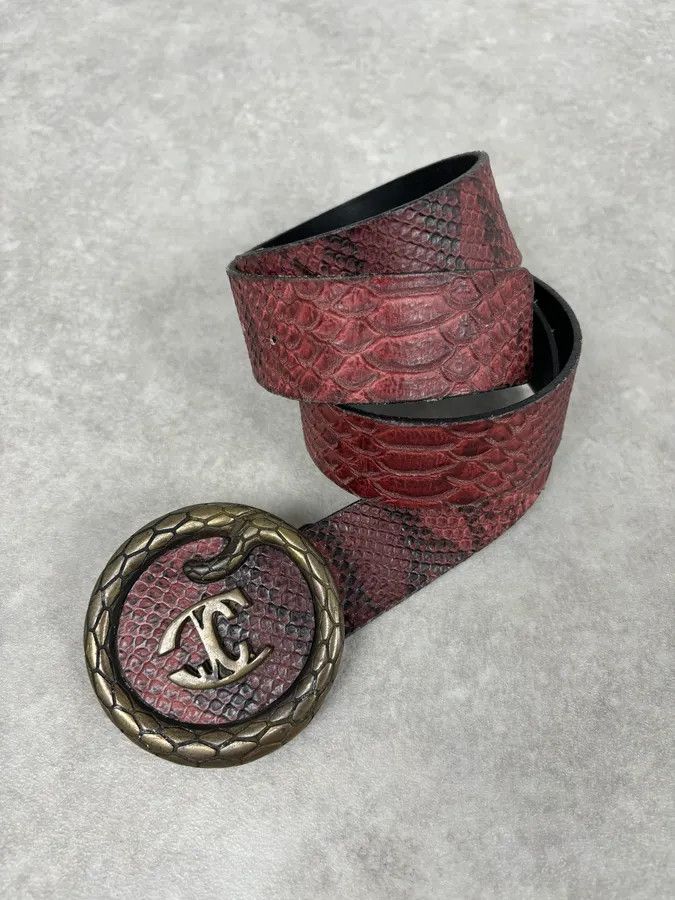 Just Cavalli 2010s Cavalli Snake Buckle Brown & Black Leather Belt Size ONE SIZE - 4 Thumbnail
