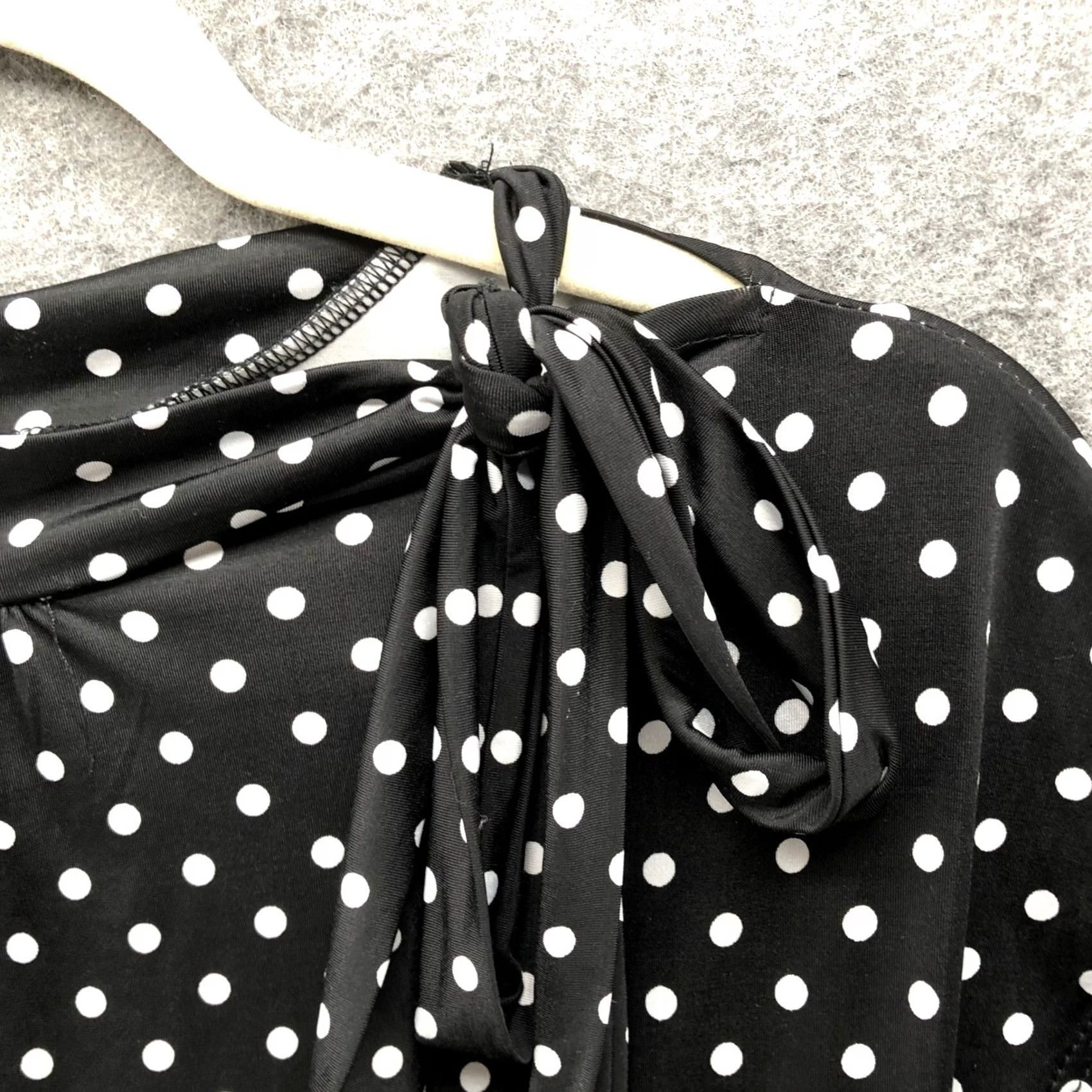 Vintage Folter Polka Dot Tie Neck Dress L Black Cap Sleeve Jersey Punk Dress Length Knee Length 90s? Size L / US 10 / IT 46 - 7 Thumbnail