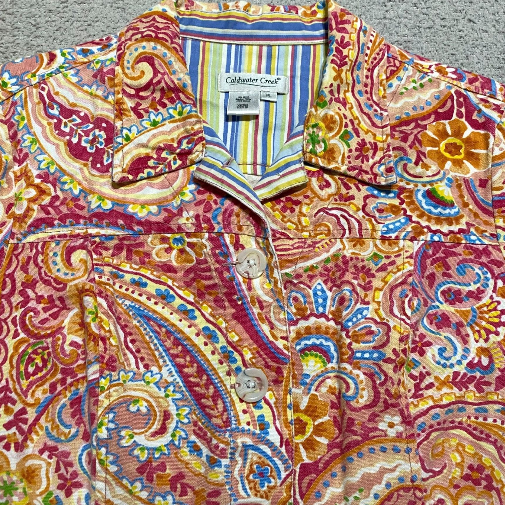 Coldwater Creek Coldwater Creek Jacket Womens PL Multicolor Paisley Button-Up Lightweight Petite Long Sleeve Casual Short Size L / US 10 / IT 46 - 6 Thumbnail