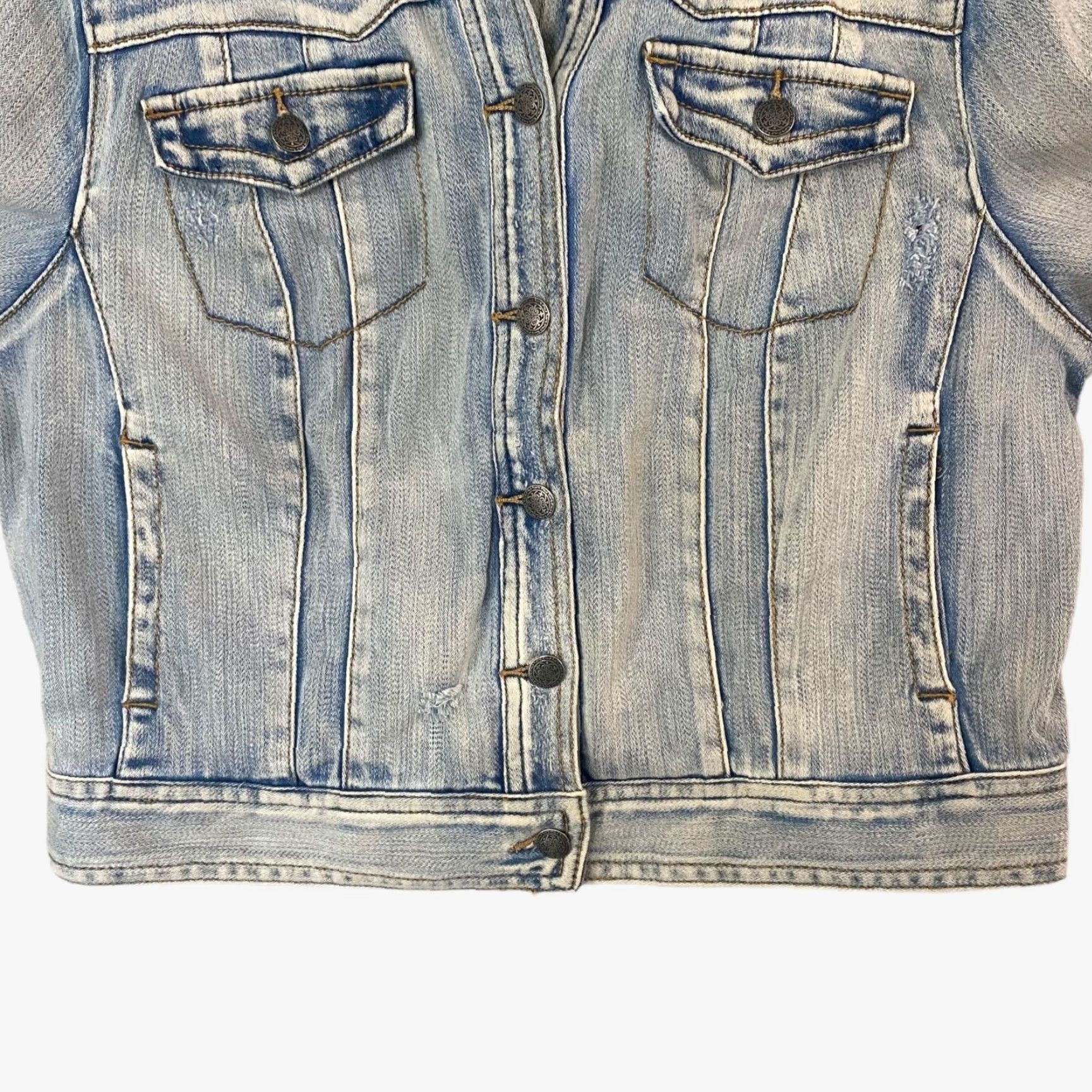 Vintage I.N.C. International Concepts Denim Jacket Sequin Distressed Button-Up Light Wash Women XL Blue City College Women Size XL / US 12-14 / IT 48-50 - 6 Thumbnail