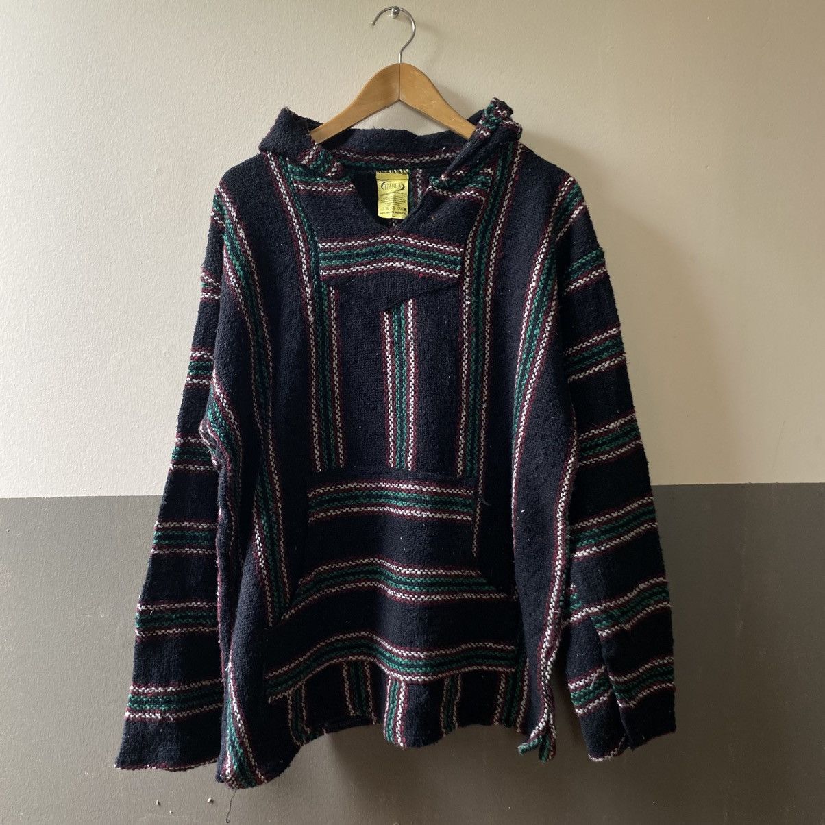 Vintage Black Striped Baja Hoodie Pullover Size US L / EU 52-54 / 3 - 1 Thumbnail