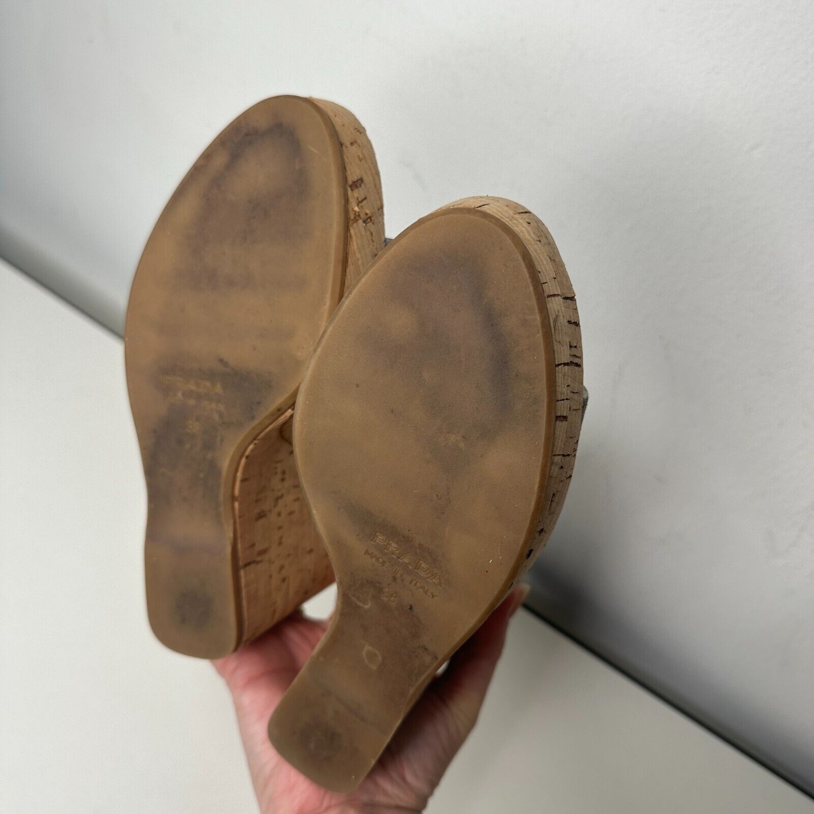 Prada Prada Blue Suede Tan Cork Wedge Sandals Ankle Espadrilles 38 Size US 8 / IT 38 - 11 Thumbnail