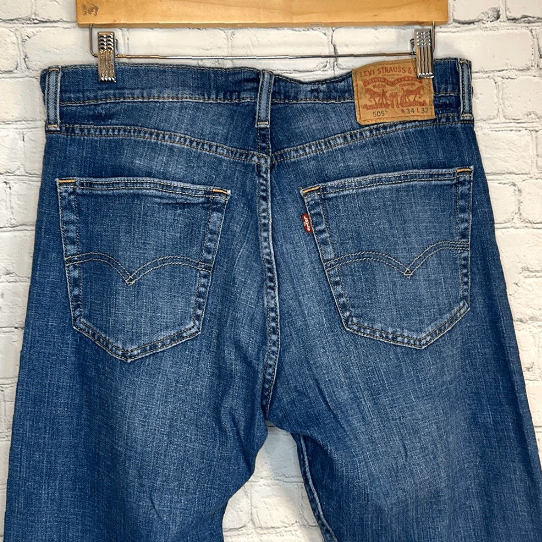Levi's Levi's 505 Jeans Mens Straight Leg Size 34x32 Blue | W34 L32 Regular Inseam 32 | Levi's 505 Men’s Straight Jeans Size US 34 / EU 50 - 6 Thumbnail