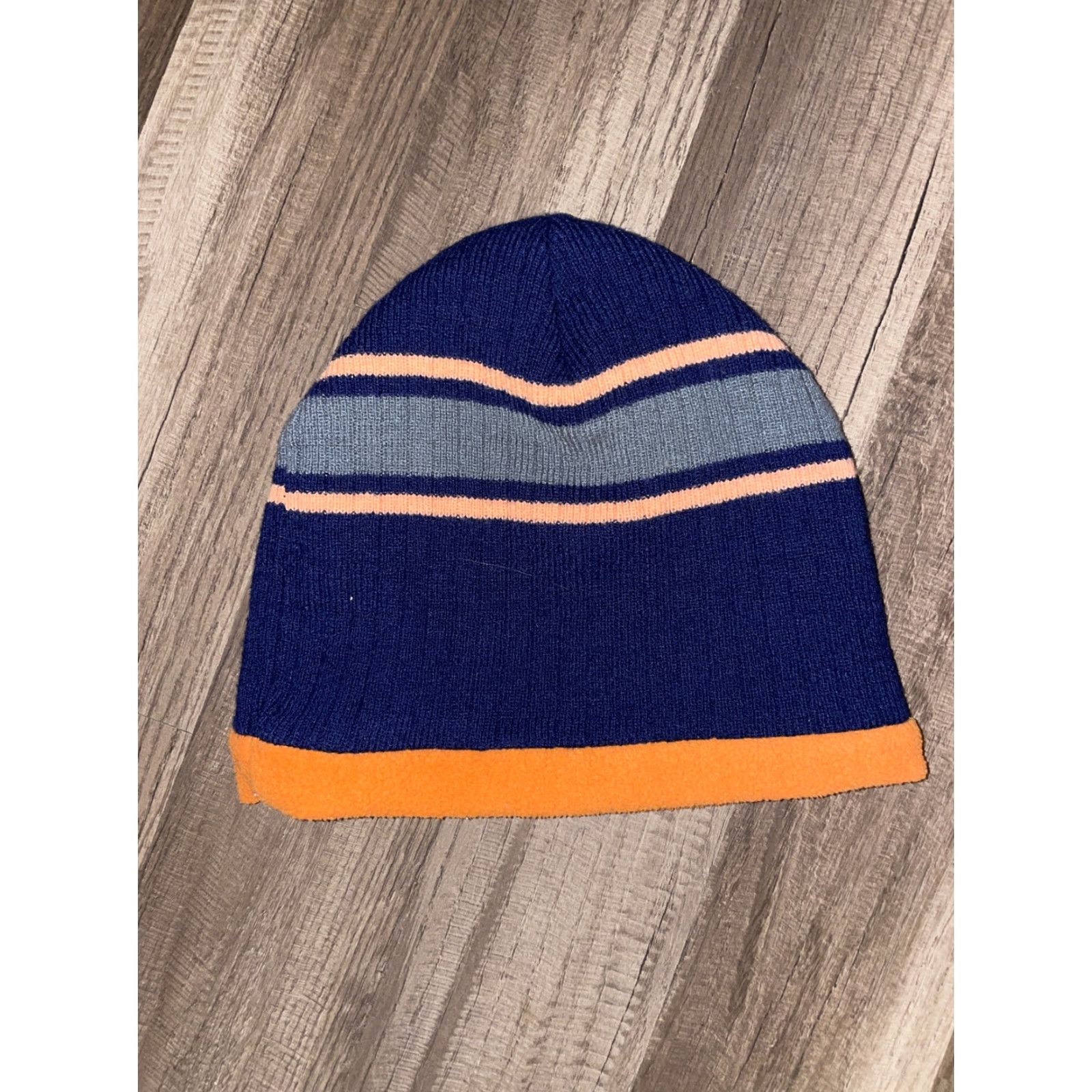 Vintage VINTAGE Y2k 90s Style Beanie Navy Blue And Orange Mens S Orange Navy Beanie 90s Mens Size ONE SIZE - 2 Thumbnail