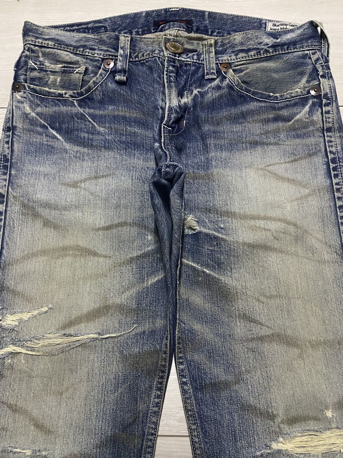 Tornado Mart Vintage BlueWay Garment Jeans Maker Crack Wash Flare Jeans Size US 33 - 3 Thumbnail
