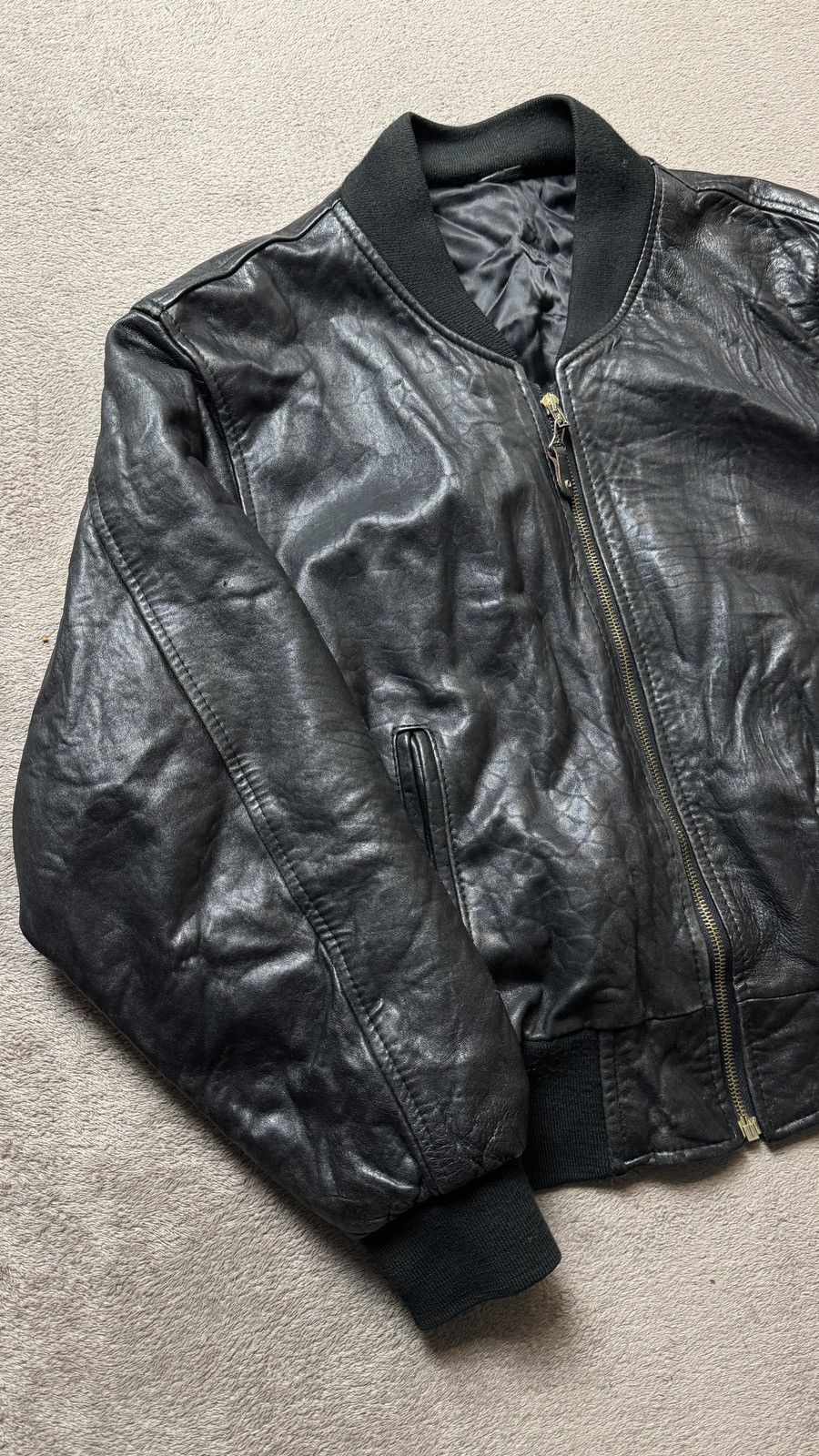 Genuine Leather 90s Vintage Baggy Varsity Bomber Leather Jacket gucci ysl Size US M / EU 48-50 / 2 - 2 Thumbnail