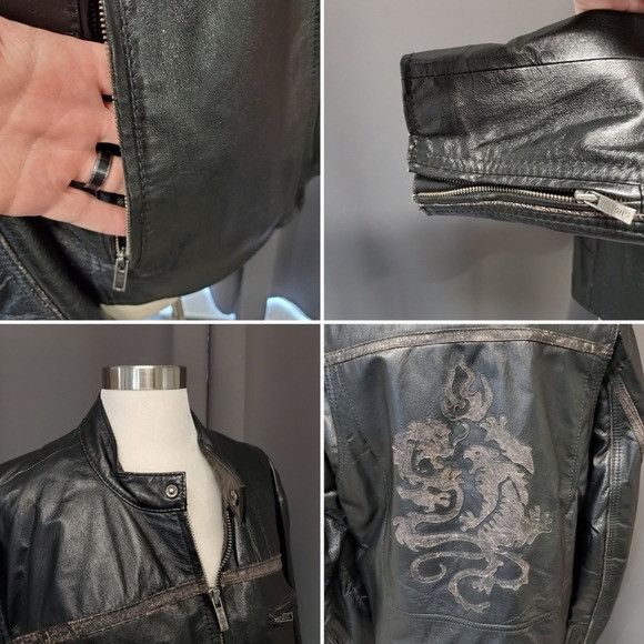 Vintage × Wilsons Leather Vintage 90s y2k RARE Black Wilsons Leather Dragon Back Racer Size US M / EU 48-50 / 2 - 5 Thumbnail