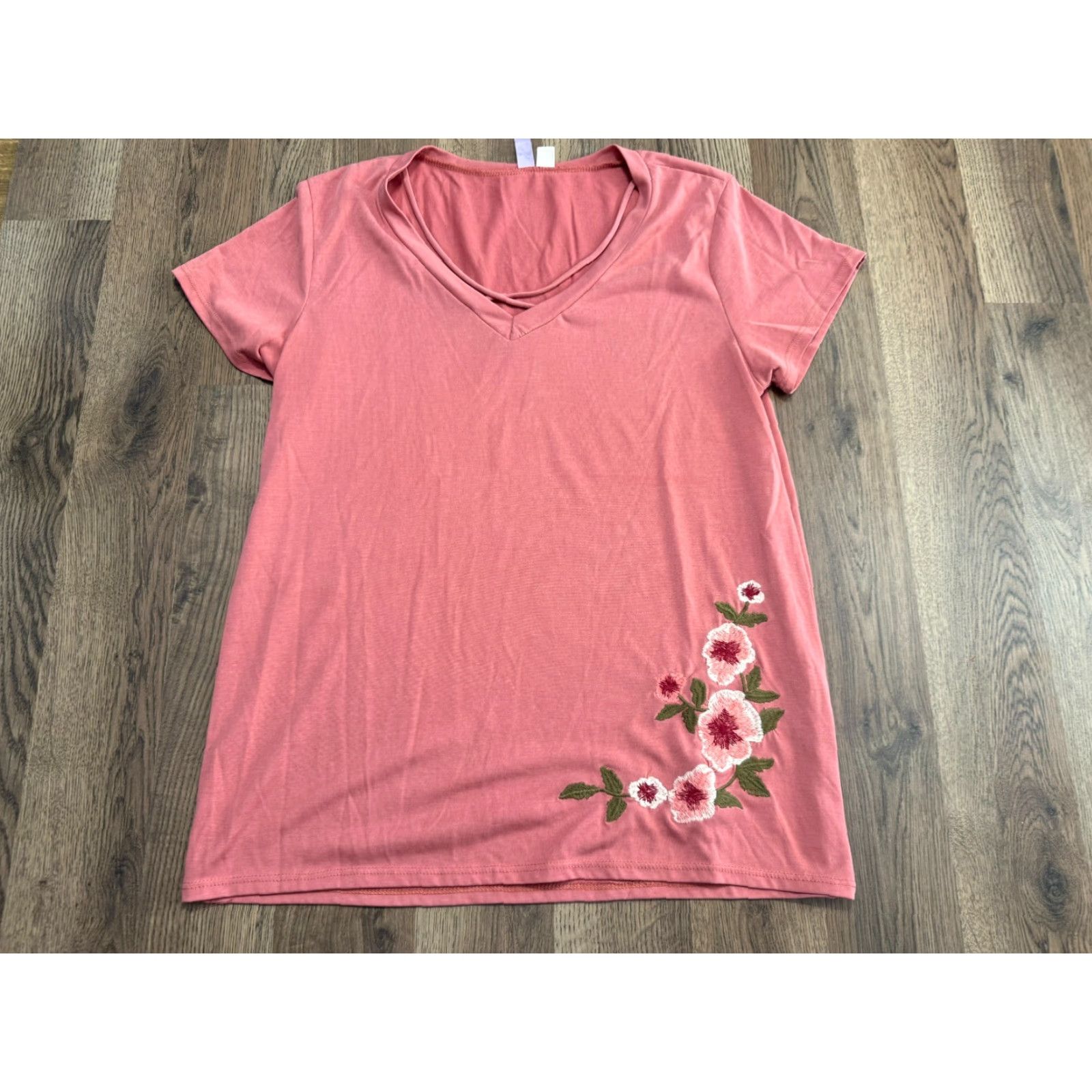Pinko Alya Shirt Women's M Pink Embroidered Floral Short Sleeve V-neck Shirt Size M / US 6-8 / IT 42-44 - 2 Thumbnail