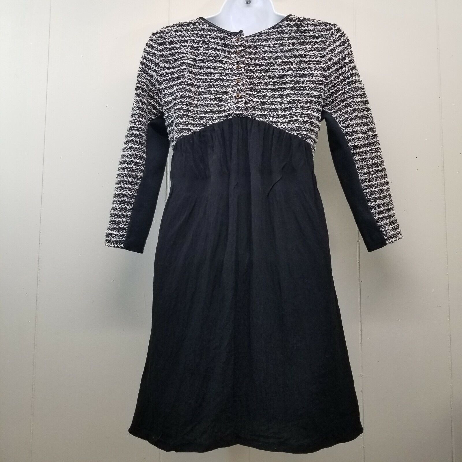 Anthropologie Maeve XSP Boucle Dress Black White Marled Stripe Anthropolog Size XS / US 0-2 / IT 36-38 - 4 Thumbnail