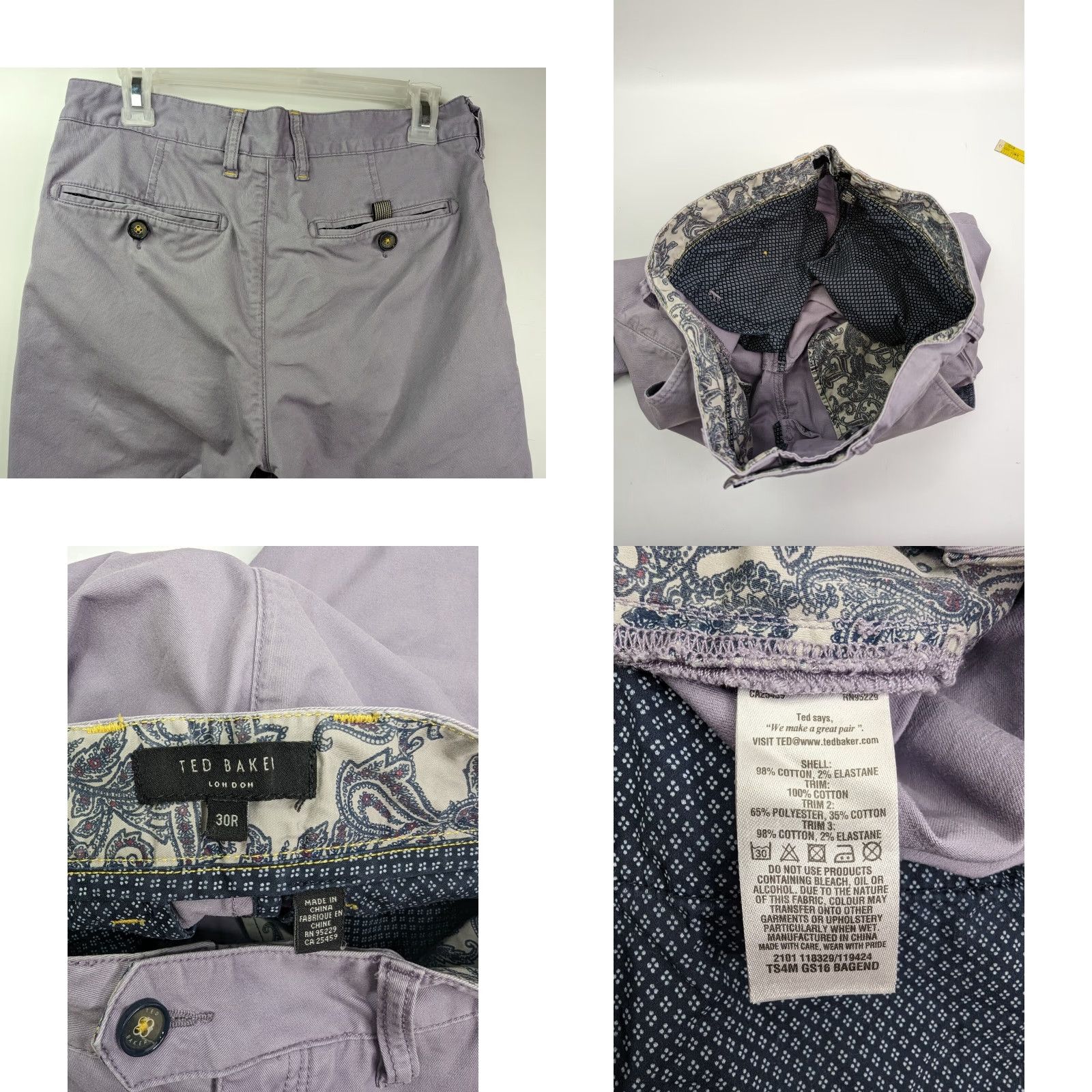 Ted Baker Ted Baker London Chino Shorts Men 30 Regular Purple Cotton Flat Front Pockets Mid Rise Spring Summer Casual Travel Vintage No Size US 30 / EU 46 - 8 Thumbnail