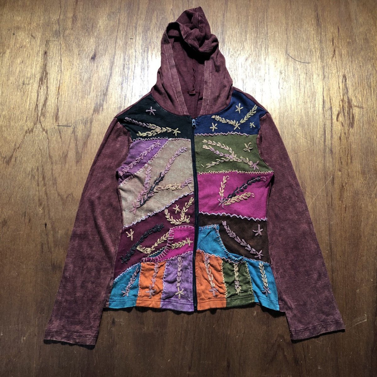 Japanese Brand × Vintage Vintage Hippie Patchwork Zipper Sweater Hoodie Size S / US 4 / IT 40 - 1 Thumbnail