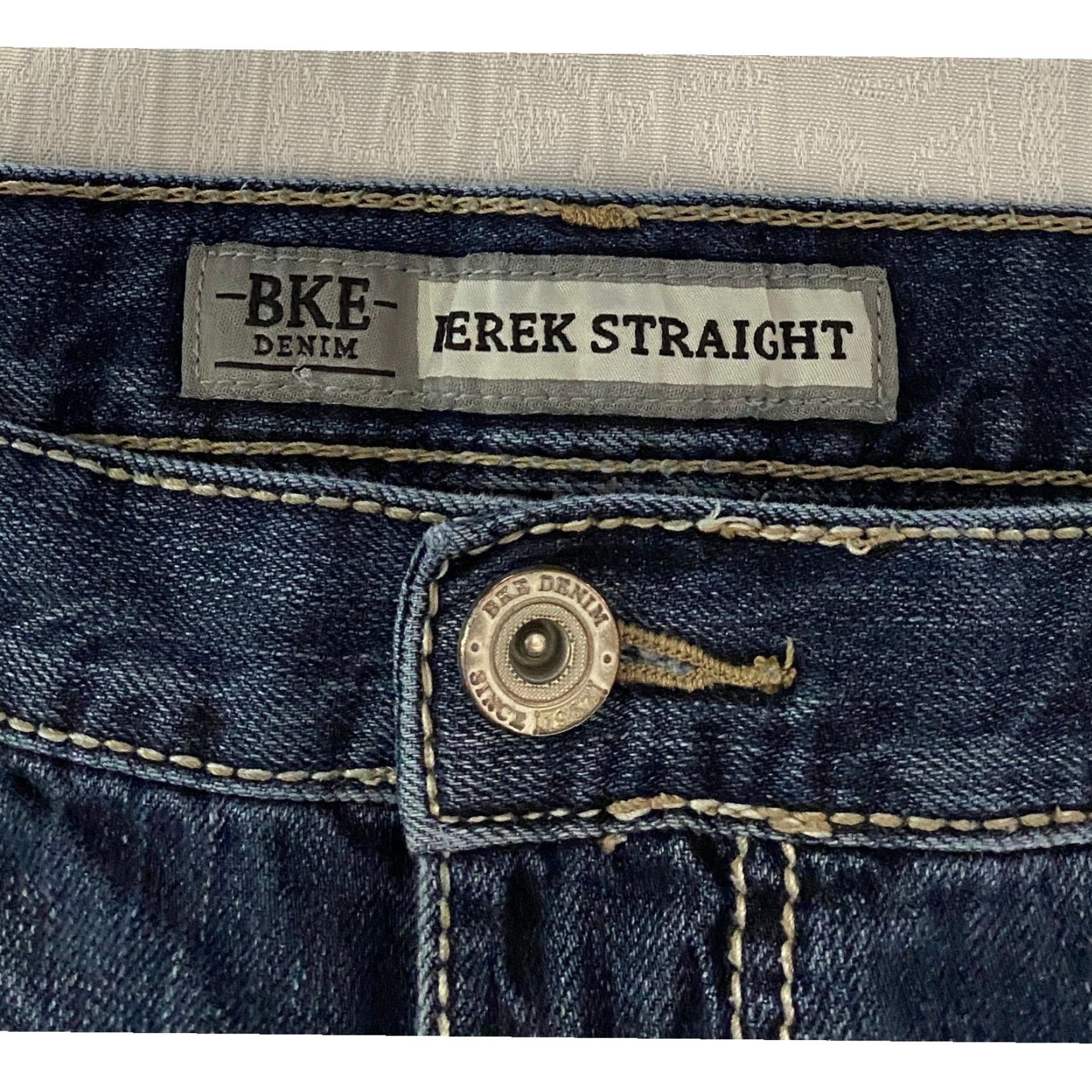Vintage Buckle BKE Derek Straight Denim Jeans Mens 36R Blue Distressed Ripped 5-Pocket Design Jeans Straight Mens Blue 36 Size US 36 / EU 52 - 6 Thumbnail