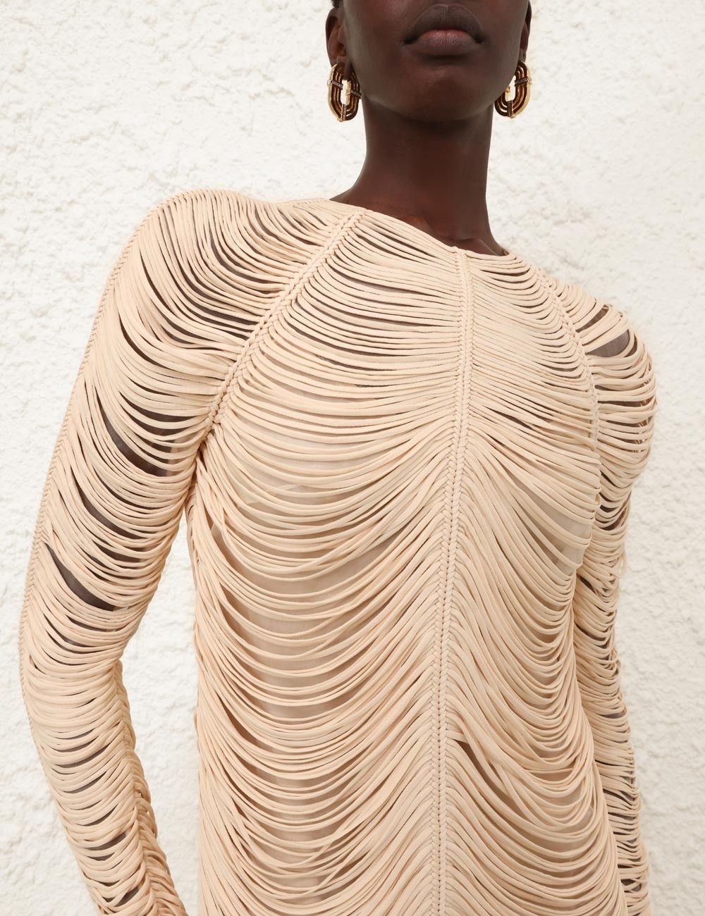 Zimmermann oc11z0925 Pavilion Rouleaux Midi Dress in Beige Size S / US 4 / IT 40 - 5 Thumbnail