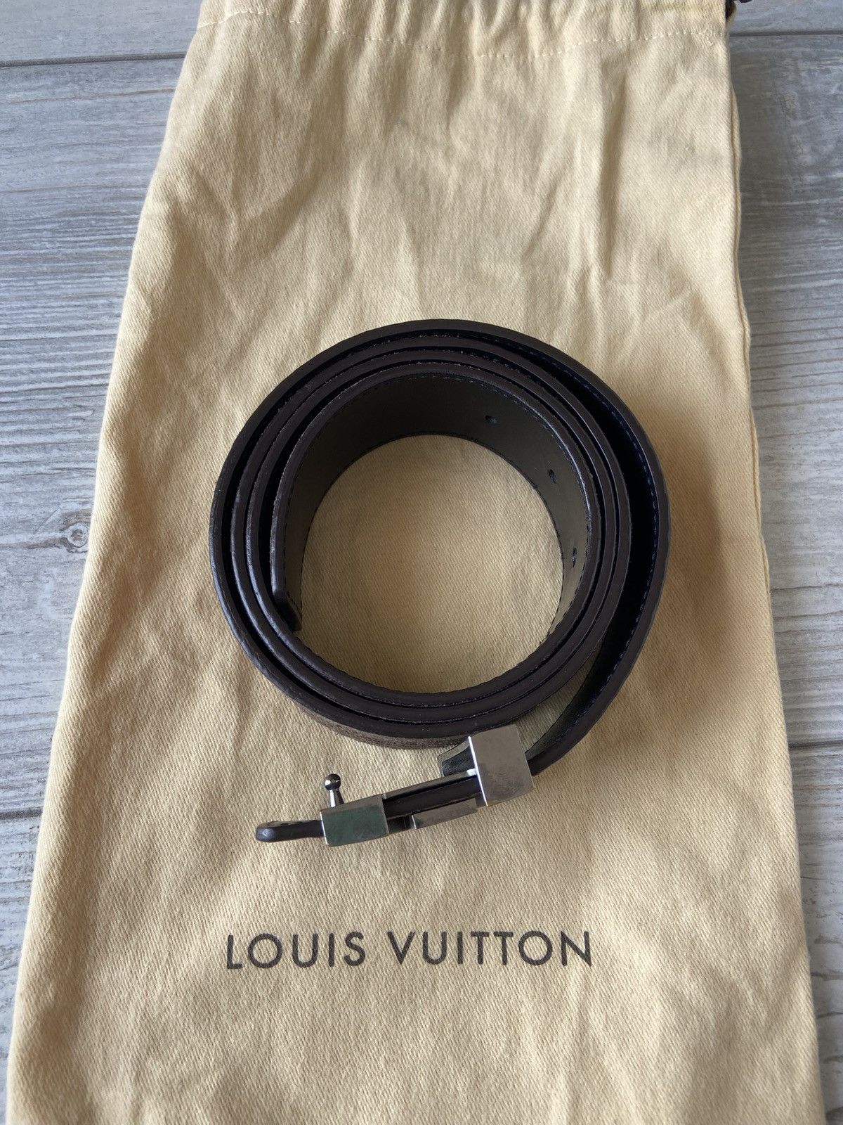 Louis Vuitton Louis Vuitton Brown Mini Damier Suede Initiales Belt Size 34 - 7 Thumbnail