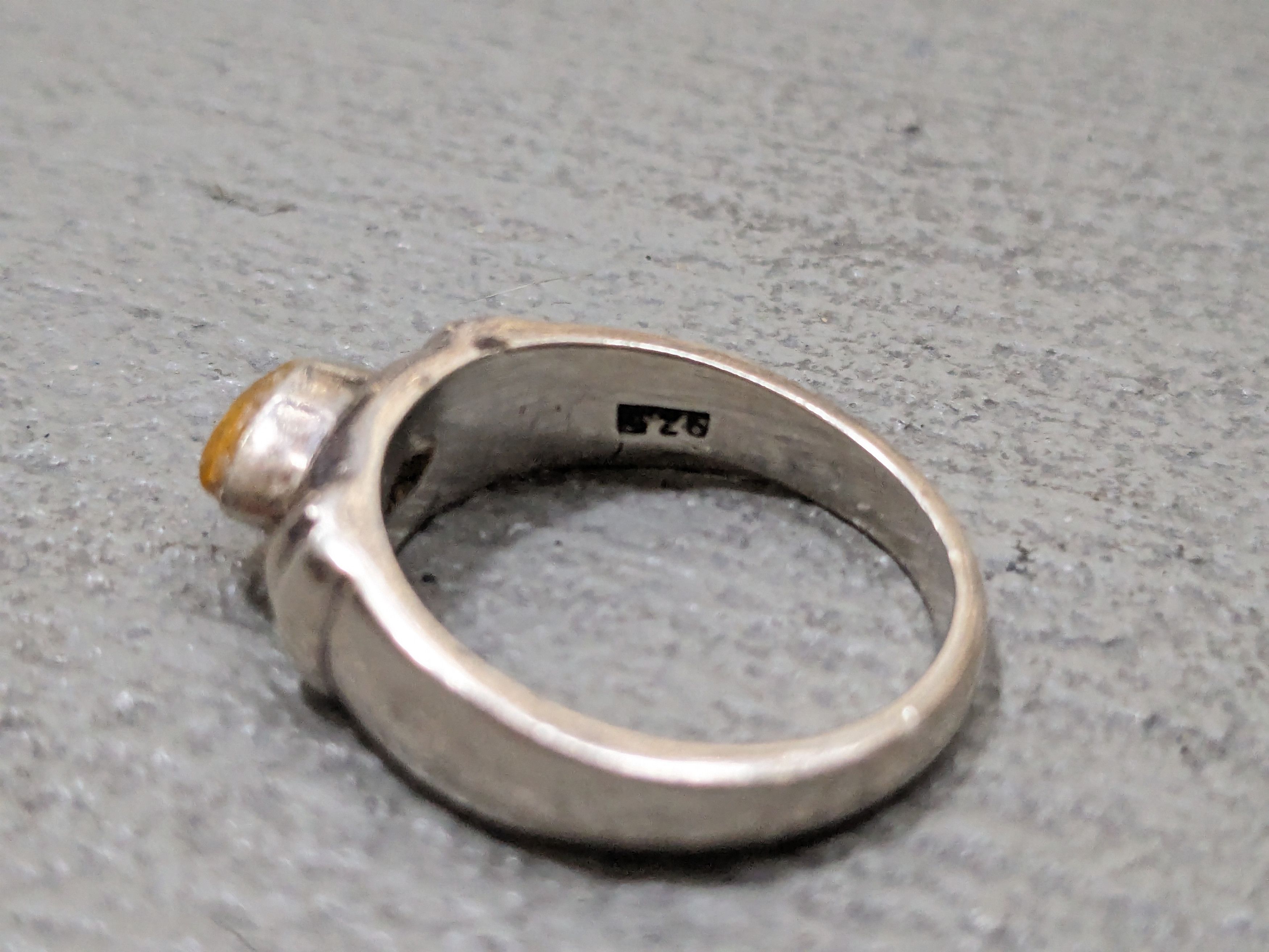 Jewelry Vintage Sterling Silver Ring 8.75 Marquise Yellow Glass Size ONE SIZE - 8 Thumbnail