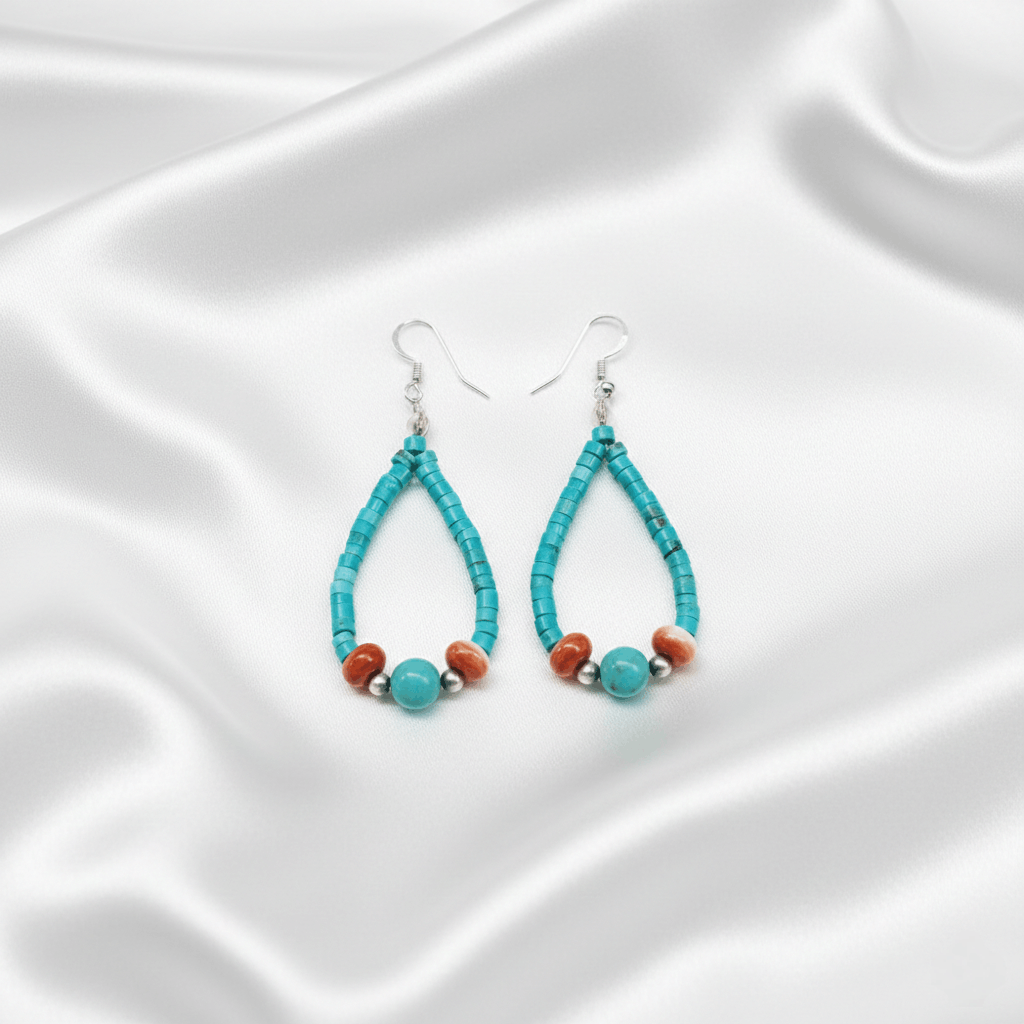 Handmade Turquoise 2.25" Earrings 925 Sterling Silver Heishi Native Size ONE SIZE - 10 Thumbnail