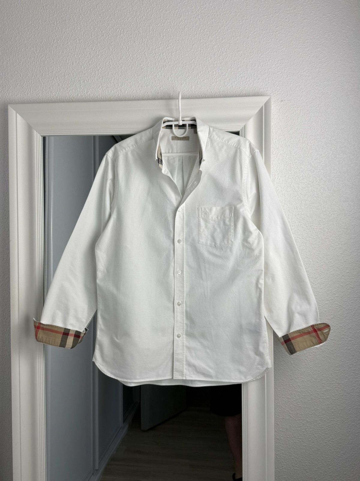 Burberry Brit White Checkered Nova Pocket Logo Shirt Size: L