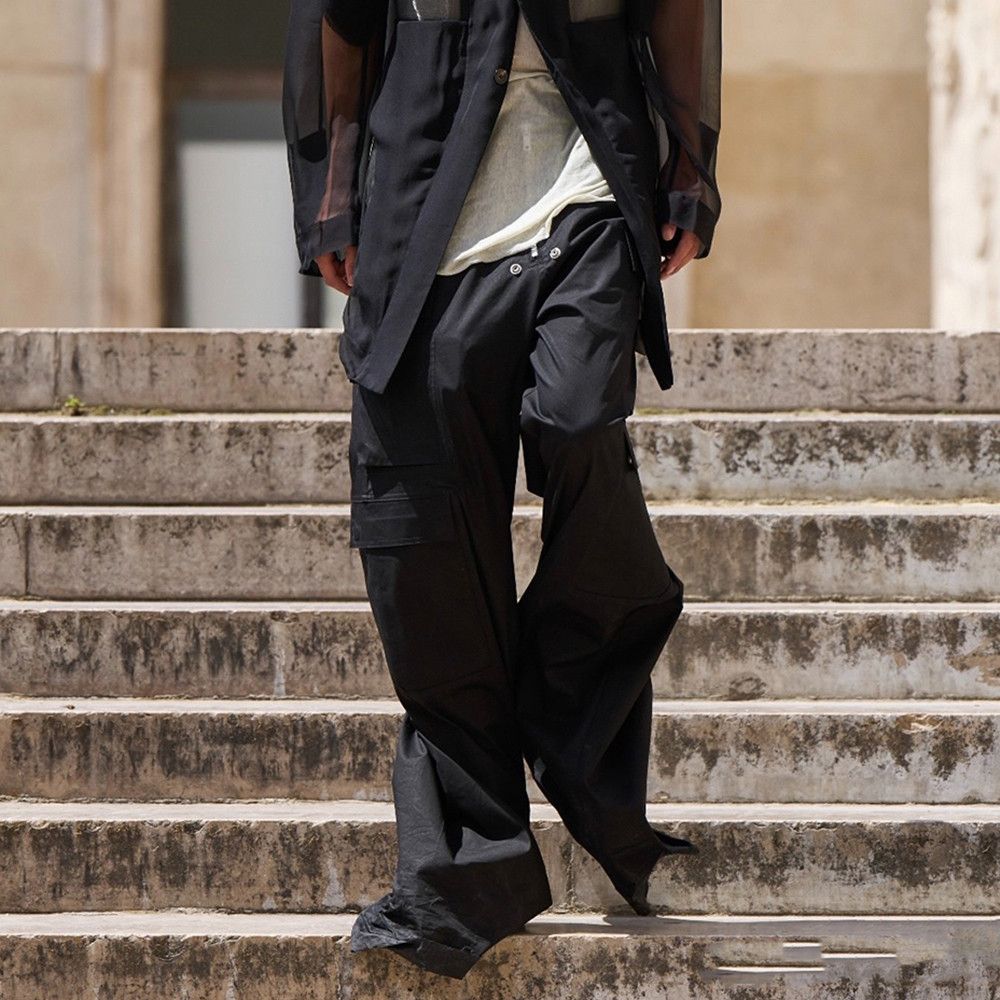 Japanese Brand Ro Style Wide Leg Drawstring Black Cargo Pants Size US 30 / EU 46 - 3 Thumbnail
