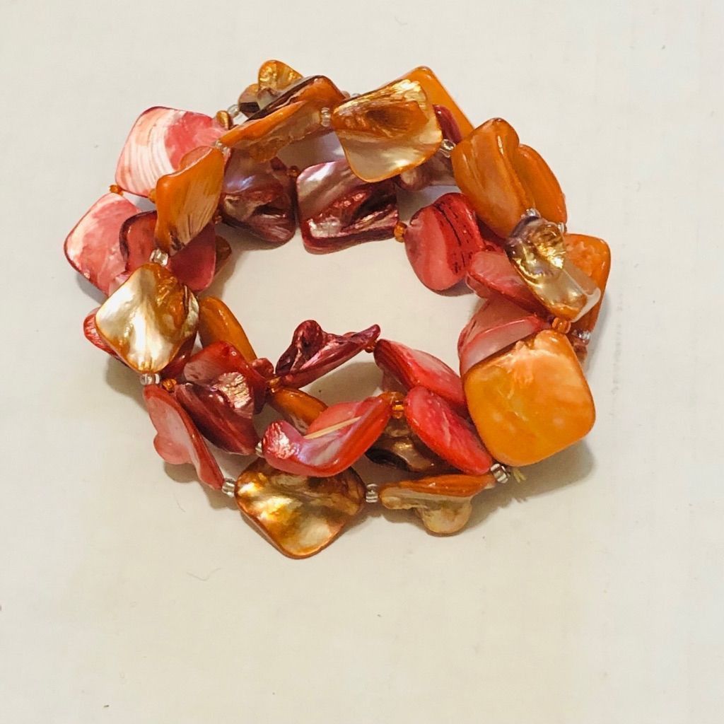 Vintage Abalone Natural Stone Handmade Shell Bracelet Orange Pearl Size ONE SIZE - 1 Thumbnail