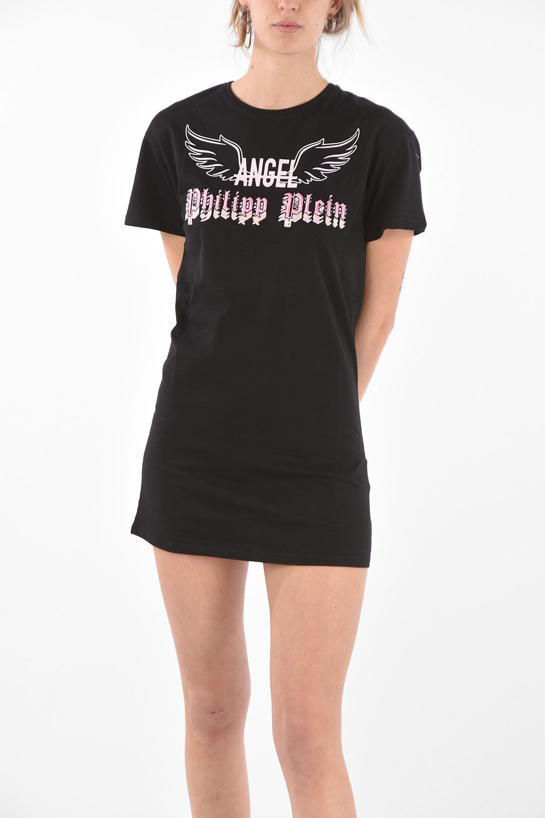Philipp Plein og1mm0824 Printed Embroidered Mini Tee Dress in Black Size XS / US 0-2 / IT 36-38 - 4 Thumbnail