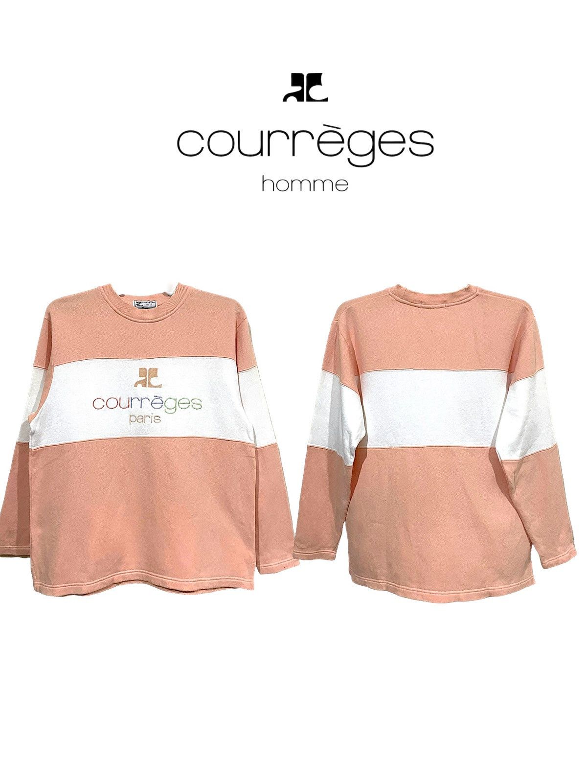 Andre Courreges × Courreges Rare🔥Courreges Paris Spellout Tri Color Sweater Jumper Size L / US 10 / IT 46 - 1 Thumbnail