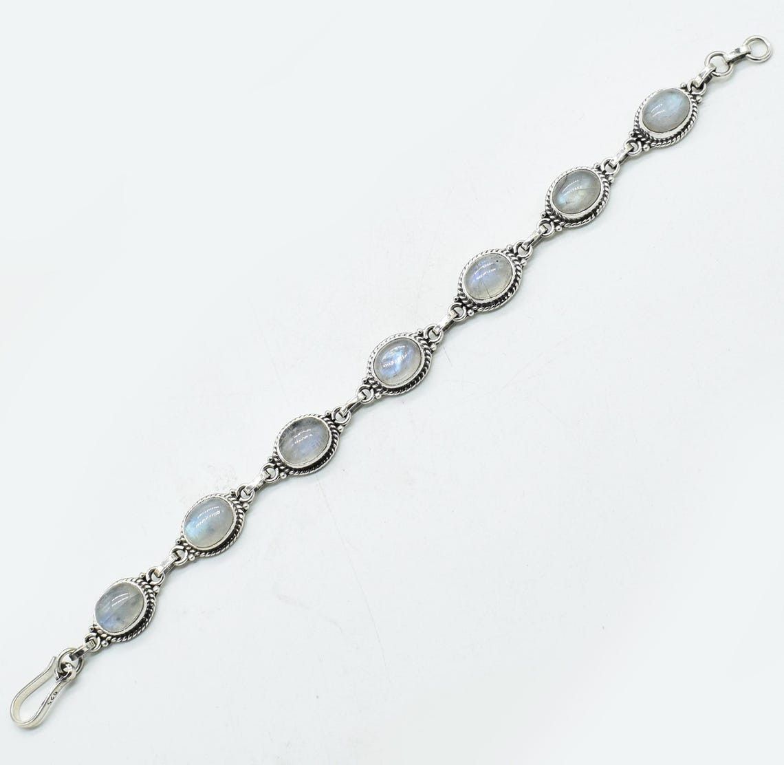 Handmade Rainbow Moonstone Gemstone Bracelet, 925 Silver Bracelet Size ONE SIZE - 5 Thumbnail