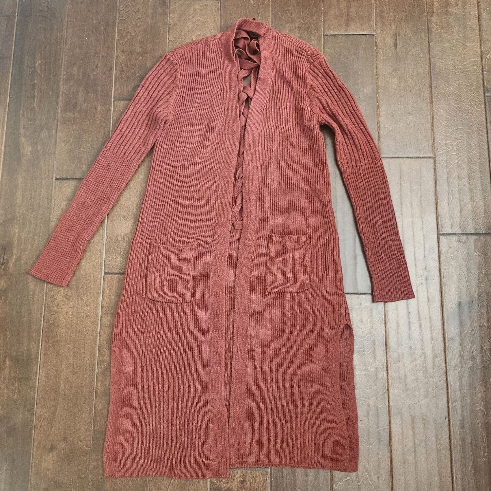 Vintage No Boundaries Cardigan Sweater Pocket Red Small 3-5 Womens Long Sleeve Regular" Size XS / US 0-2 / IT 36-38 - 2 Thumbnail