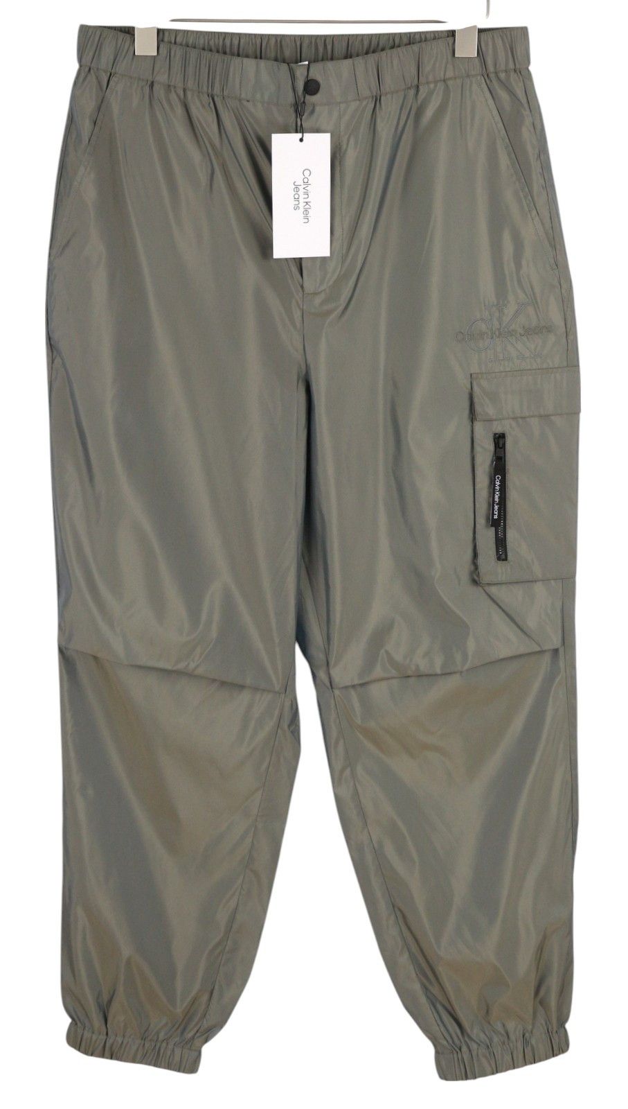 Calvin Klein XL Grey Elastic Waist Shiny Track Zip Cargo Trousers 85167 Size US 36 / EU 52 - 1 Thumbnail