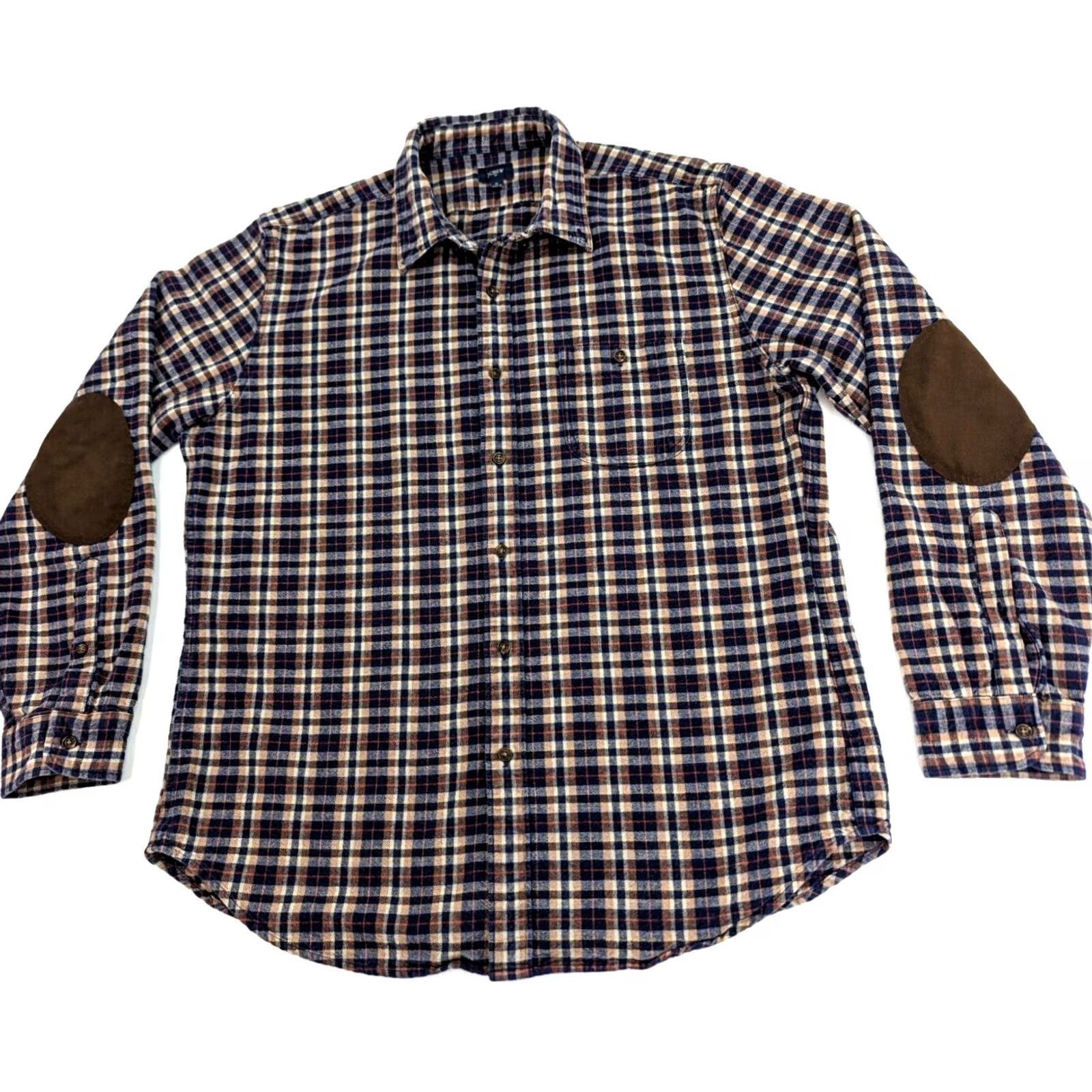 J.Crew VINTAGE J.CREW Rugged Flannel Shirt Men XL Elbow Patch Brown Red Cotton Size US XL / EU 56 / 4 - 3 Thumbnail