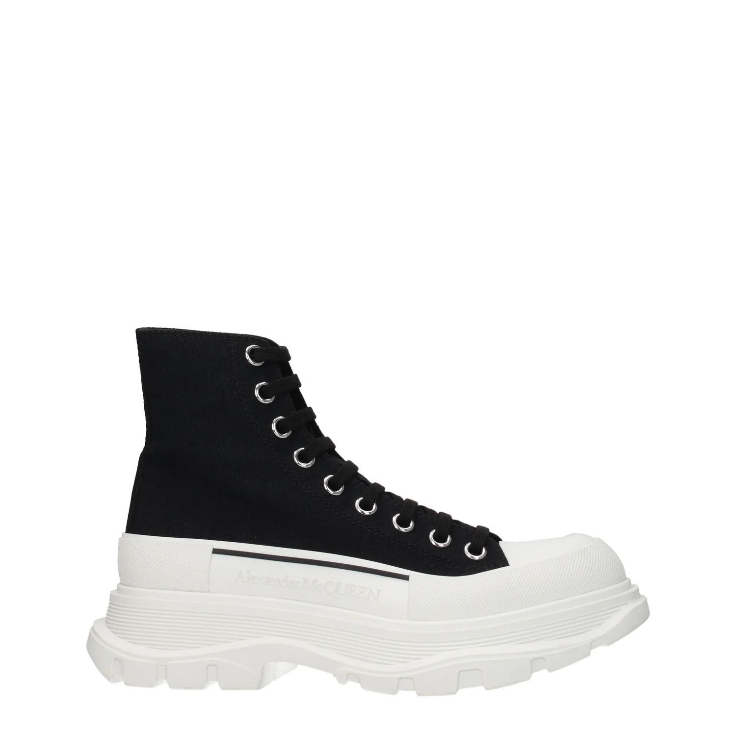 Alexander McQueen ob1o1e0225 Fabric Hi-Top Sneakers in Black White Size US 7 / EU 40 - 1 Thumbnail