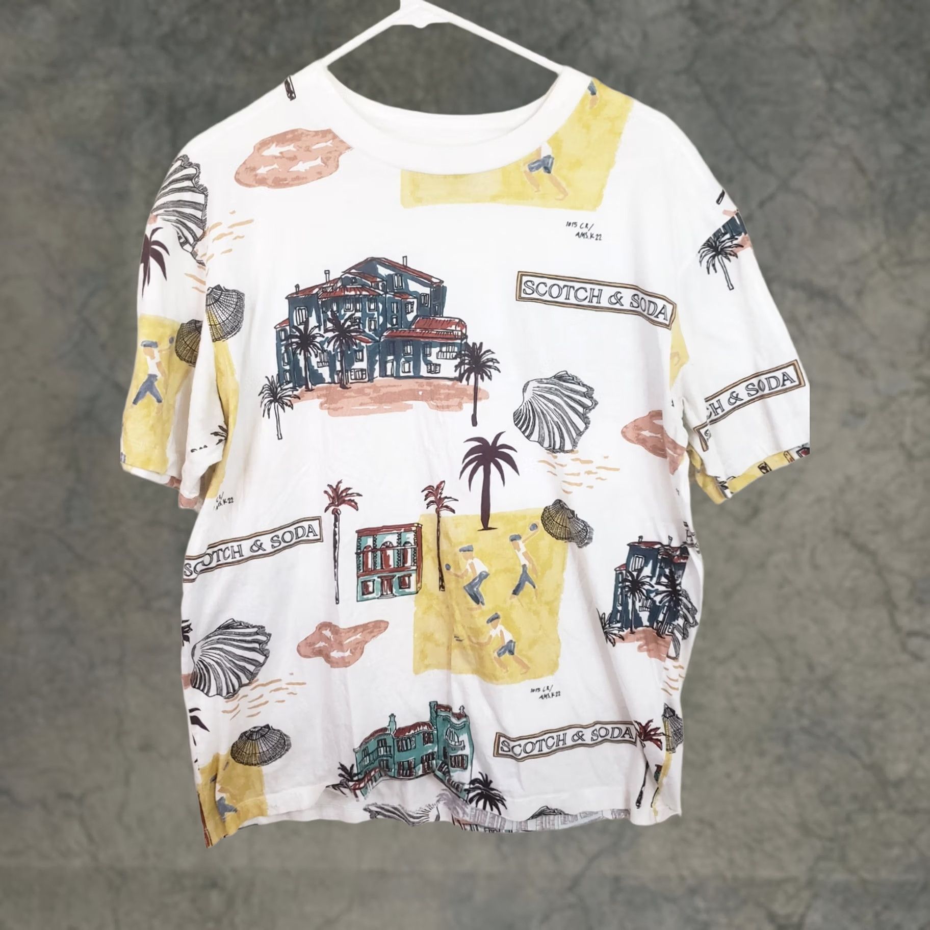 Scotch & Soda SCOTCH & SODA Palm Tree Printed T-Shirt Mens L Endless Summer Tee Tropical Florals Crew Neck Short Sleeve Cotton Knit Green Regular Vintage? Size US L / EU 52-54 / 3 - 1 Thumbnail