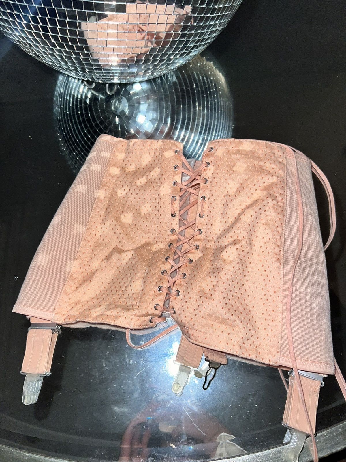 image of Avant Garde x Vintage Miniskirt Corset Type Y2K Lace Paris Hilton in Pink, Women's (Size 26)