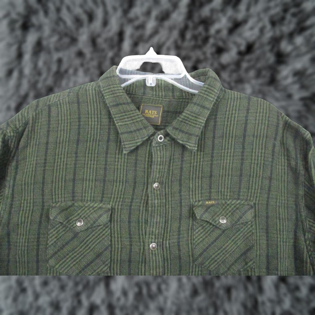 Vintage RATS Shirt Mens XL Green Flannel Snap Front Western Stripe Made Japan Casual Size US XL / EU 56 / 4 - 1 Thumbnail