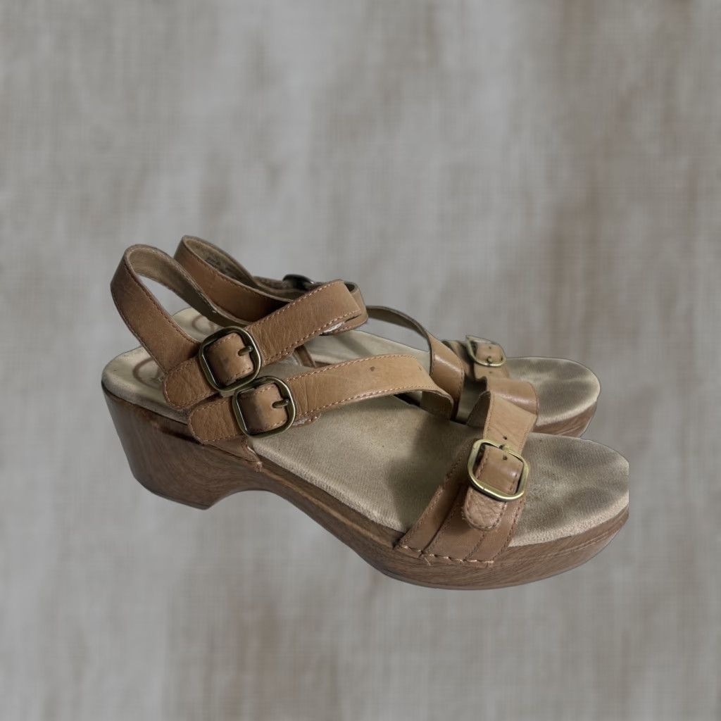 Dansko Dansko Sandal Women Sacha Tan Burnished Leather US 10 EU 40 Strappy Buckle Wedge Arch Support Comfort Slide Size US 10 / IT 40 - 1 Thumbnail