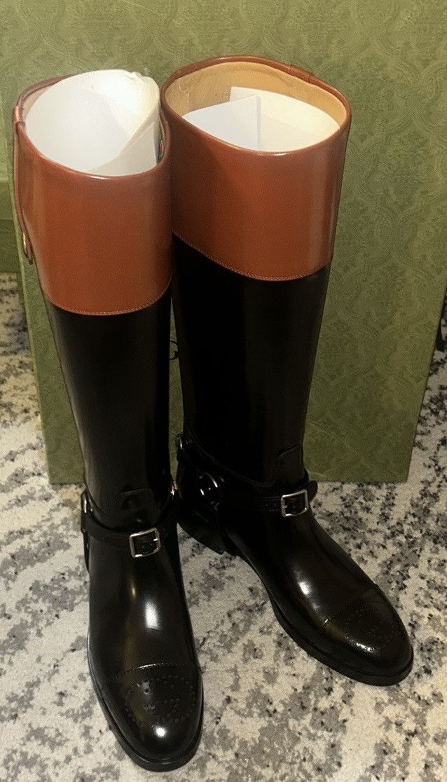 Gucci Gucci Calfskin Zelda Harness Riding Boots Black Amber Size US 9.5 / IT 39.5 - 3 Thumbnail