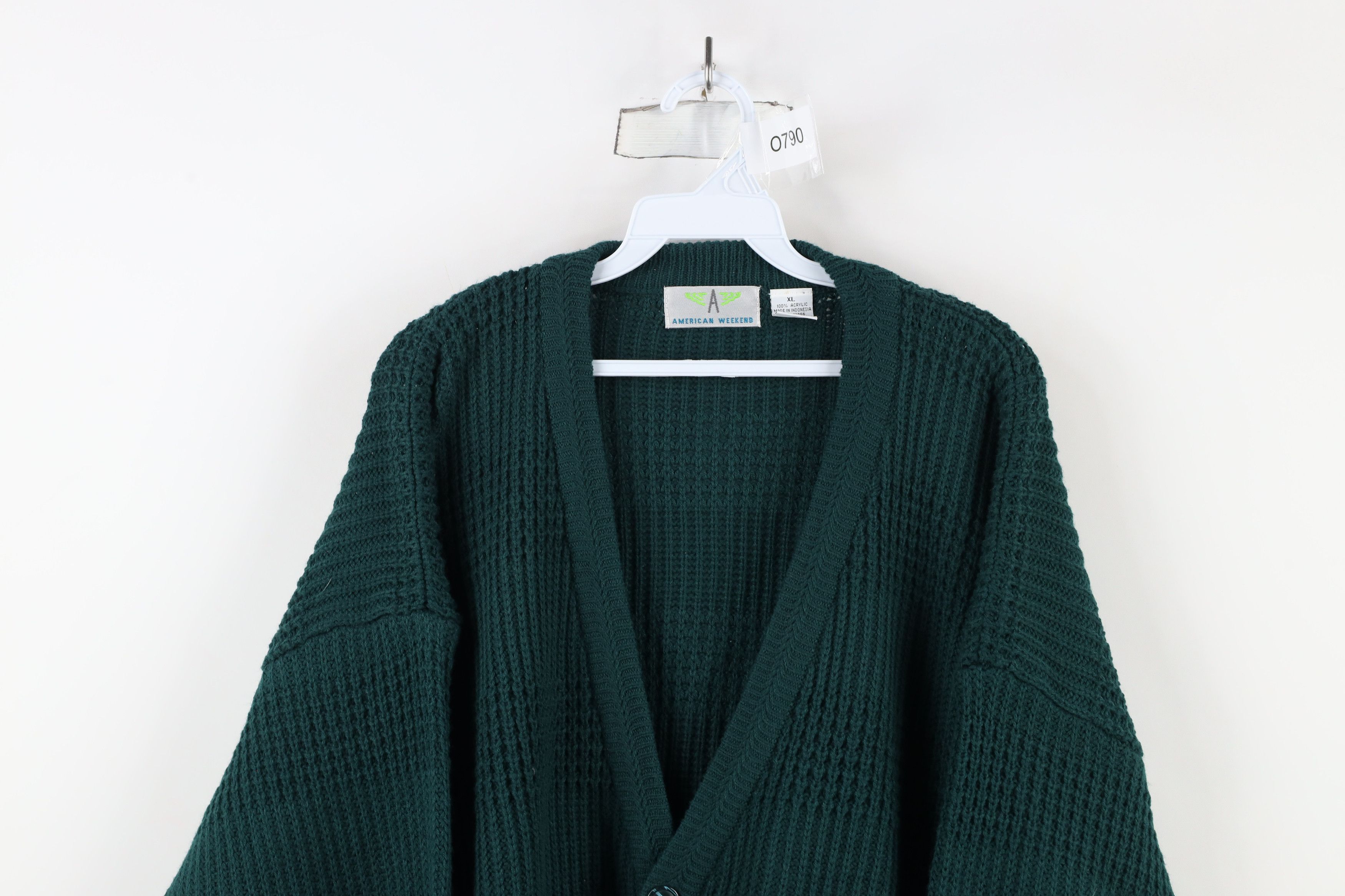 Vintage Vintage 90s Streetwear Ribbed Knit Cardigan Sweater Green Size US XL / EU 56 / 4 - 2 Thumbnail