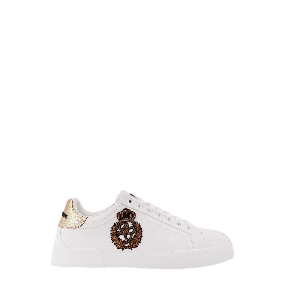 DOLCE&GABBANA Portofino White/Gold Crown Patch Sneakers New