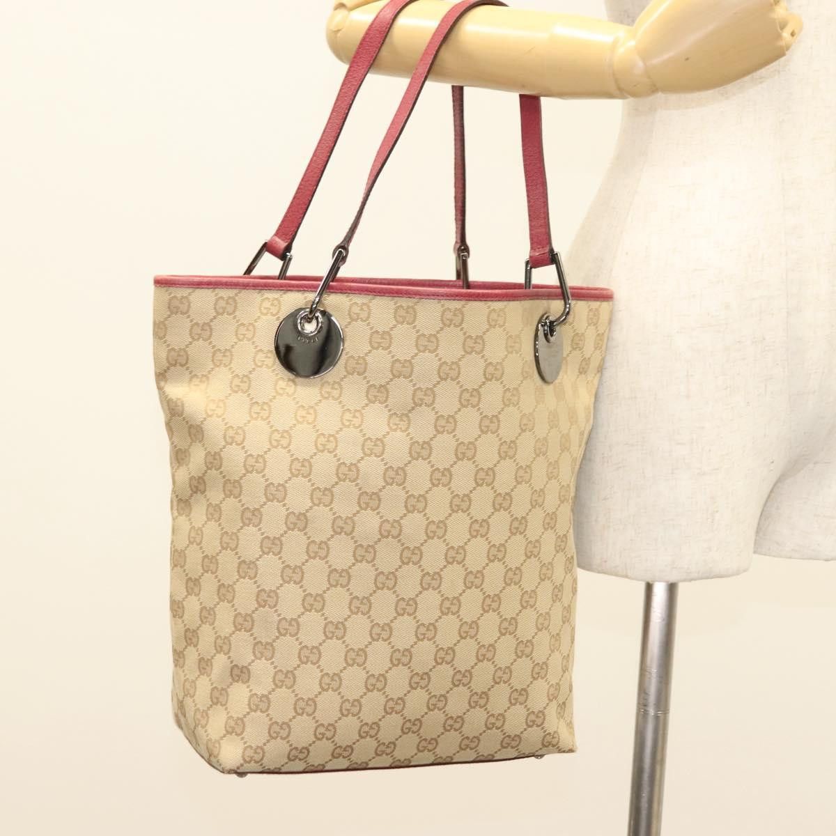 Gucci GUCCI GG Canvas Tote Bag Beige Silver Size ONE SIZE - 21 Thumbnail