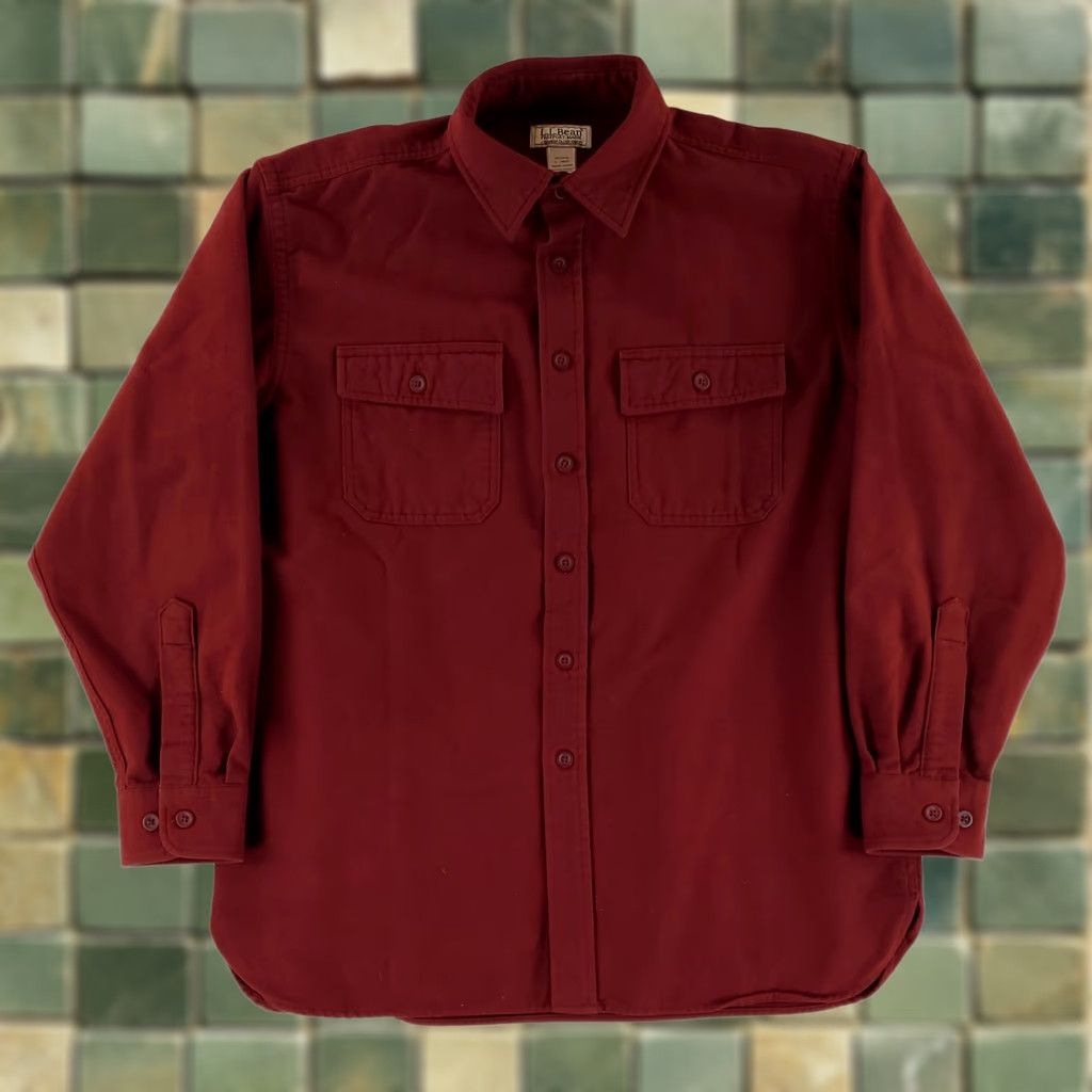 Vintage LL Bean Chamois Button Up Shirt Red Burgandy Long Sleeve Mens L Size US L / EU 52-54 / 3 - 1 Thumbnail