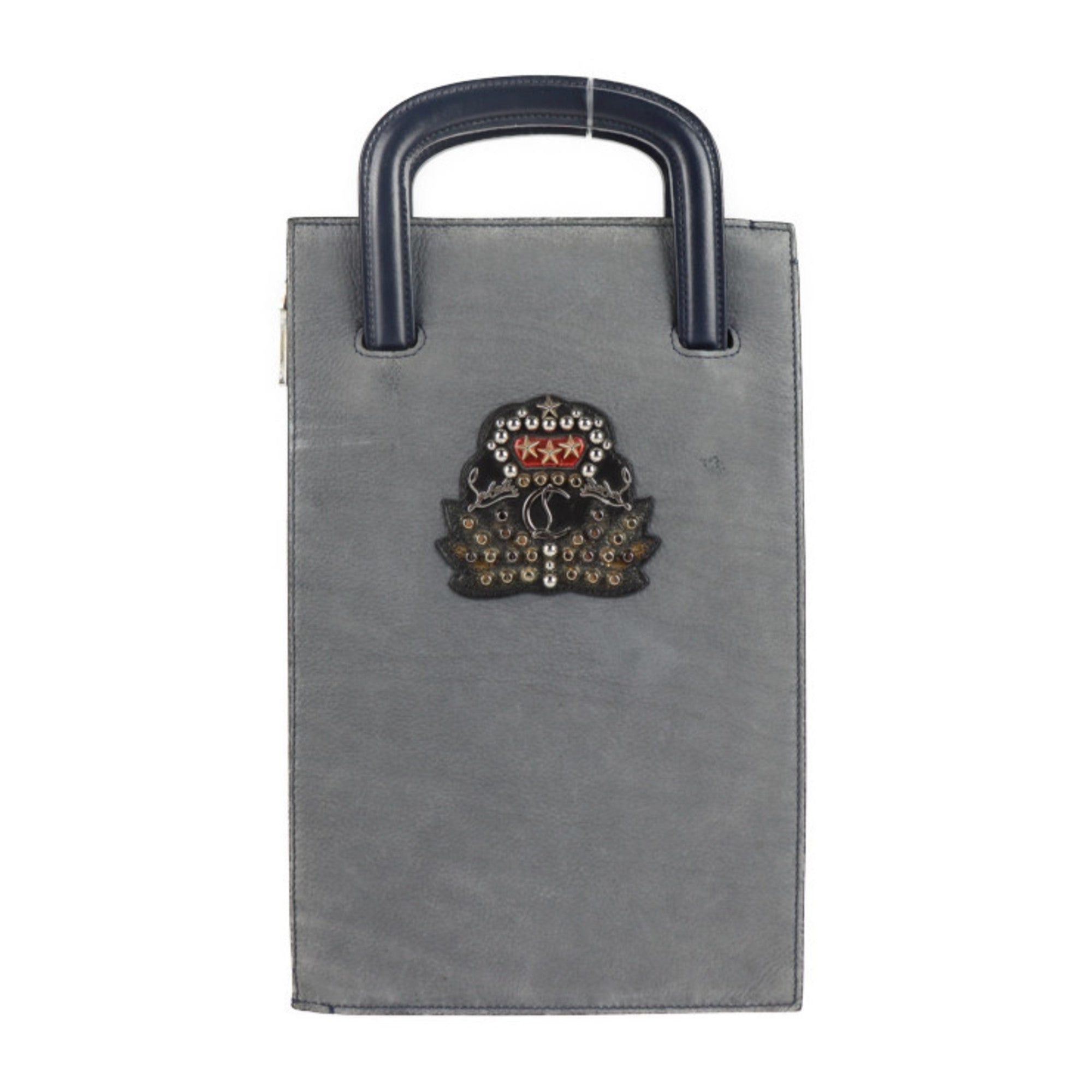 image of Vintage Christian Louboutin Trick Track Small Handbag 3175107 Nubuck Calf Gray Navy 3Way Shoulder B