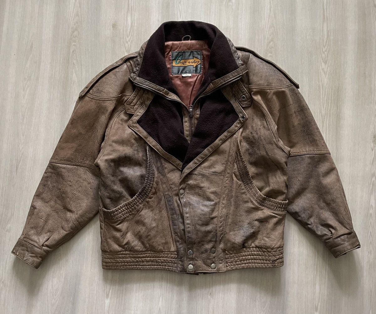 Genuine Leather × Vintage Vintage Brown Leather Bomber Jacket Zip Snap Closure Sz 40 Size US L / EU 52-54 / 3 - 3 Thumbnail