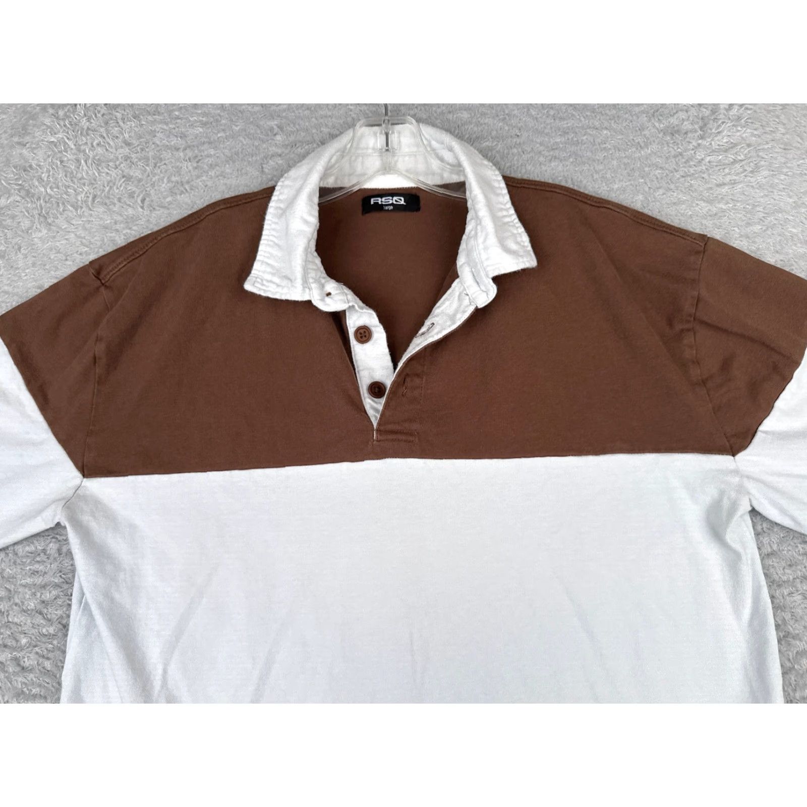 Rsq RSQ Polo Shirt Men Large Brown White Green Colorblock 100% Cotton Long Sleeve - Golf, Classic, Designer - Multicolor Mens Adult Large Polo Shirt Size US L / EU 52-54 / 3 - 4 Thumbnail