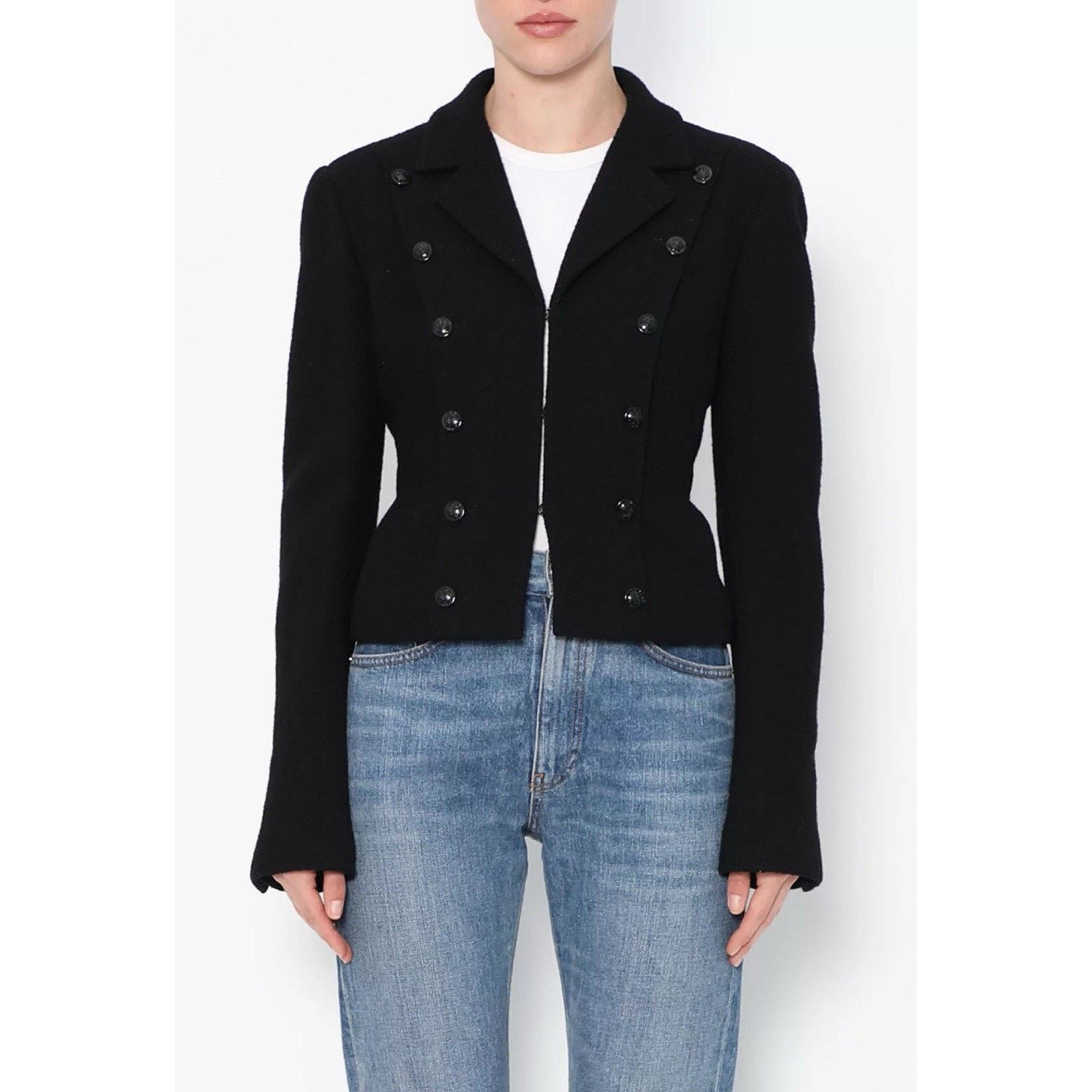 Chanel CHANEL Cropped Bouclé Camélia Double Breasted Wool Jacket Size L / US 10 / IT 46 - 2 Thumbnail
