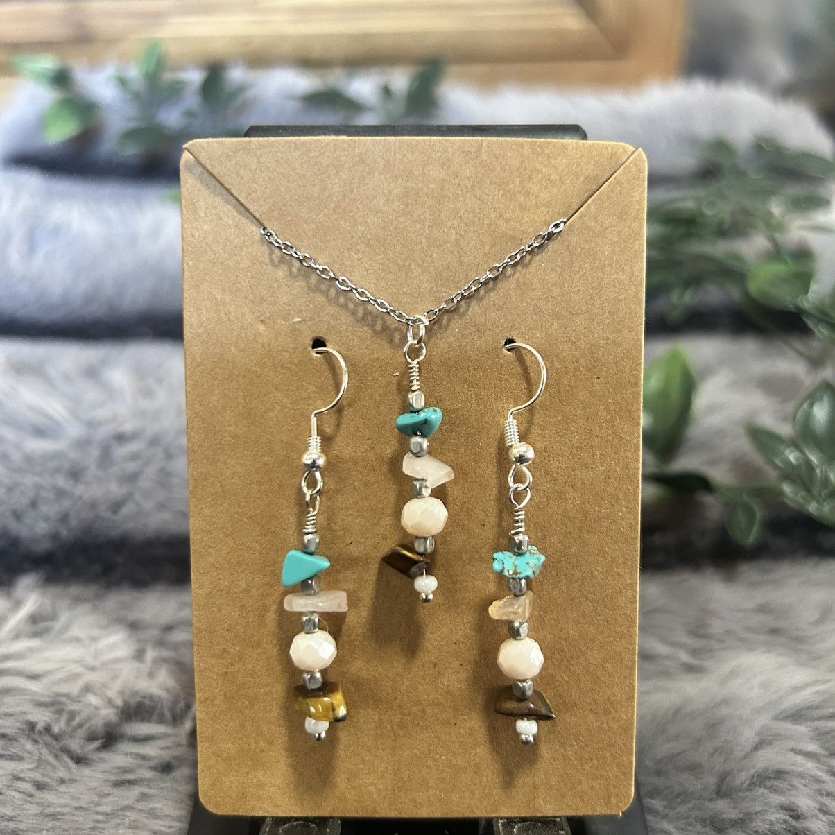 Handmade Handcrafted tigers eye turquoise rose quartz crystal set Size ONE SIZE - 2 Thumbnail