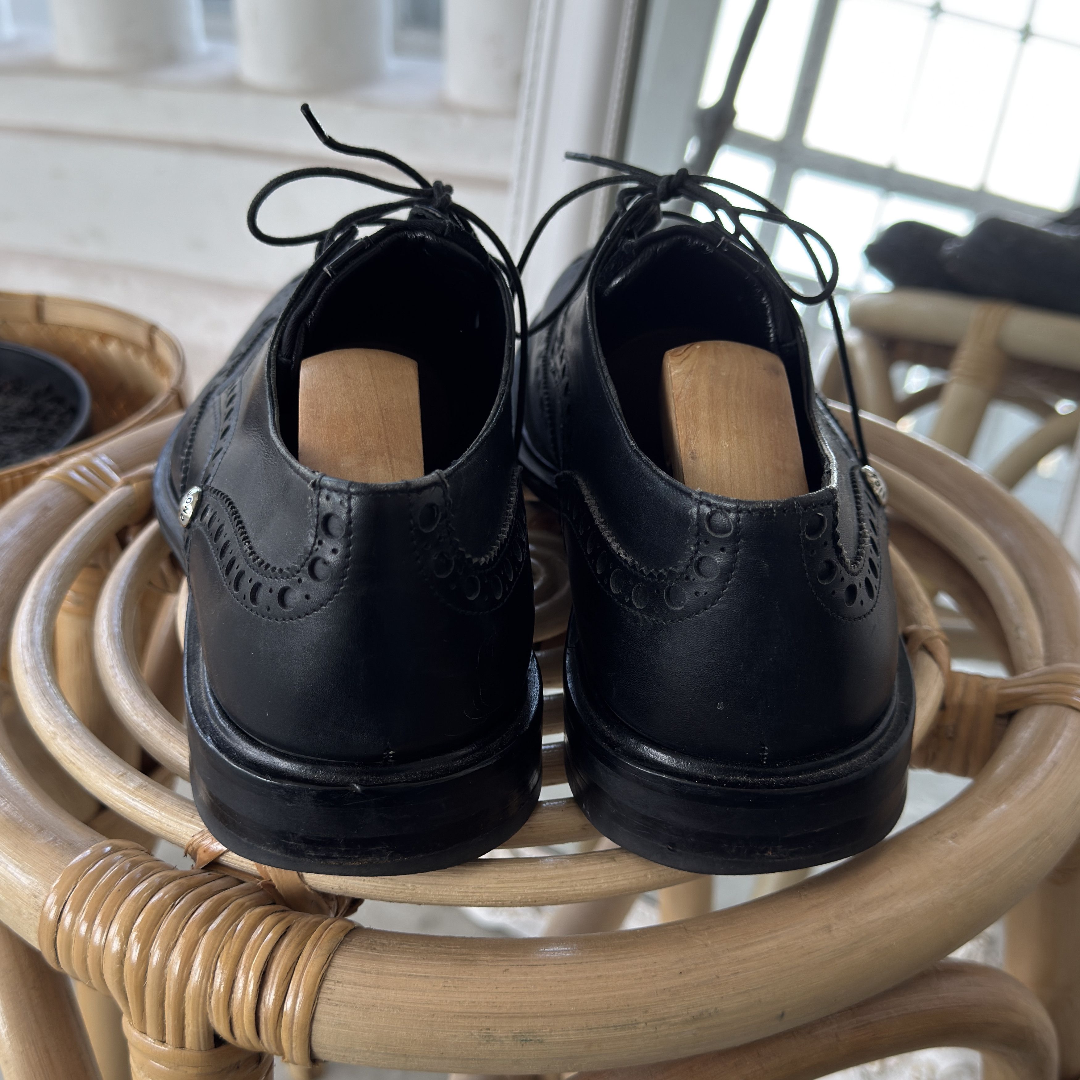John Richmond Vintage Richmond Black Leather Wingtip Brogue Oxford Shoes Size US 9 / EU 42 - 6 Thumbnail